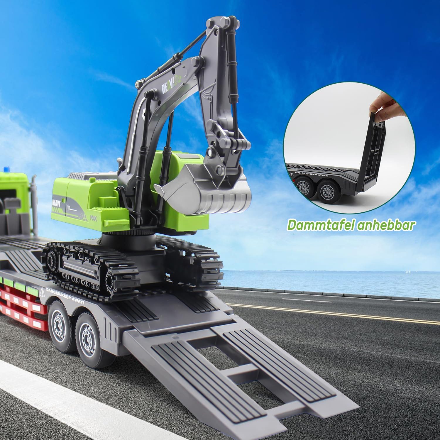 Esun RC-Auto RC LKW Spielzeug, 1:12 Ferngesteuerter Truck & Bagger Set mit Lichtern (Komplettset), Bagger Ferngesteuert Spielzeug für Jungen ab 6 7 8