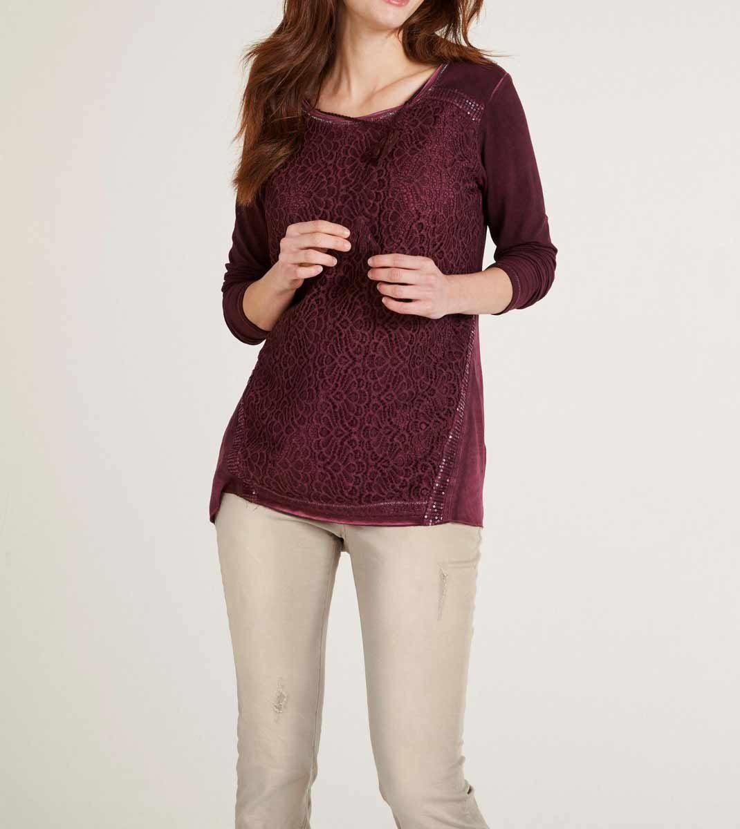 Spitzenshirt Heine mit Shirt heine Spitze, Damen bordeaux