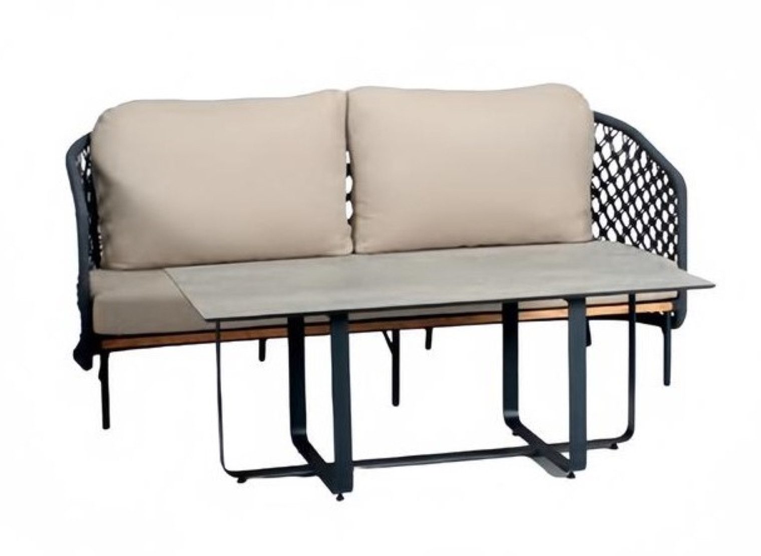Xlmoebel Gartenliege Luxuriöse Sofagarnitur aus Stoff mit elegantem Design und Komfort, 2tlg Set(Sofa 2 Sitzer+Couchtisch), Hergestellt in Europa