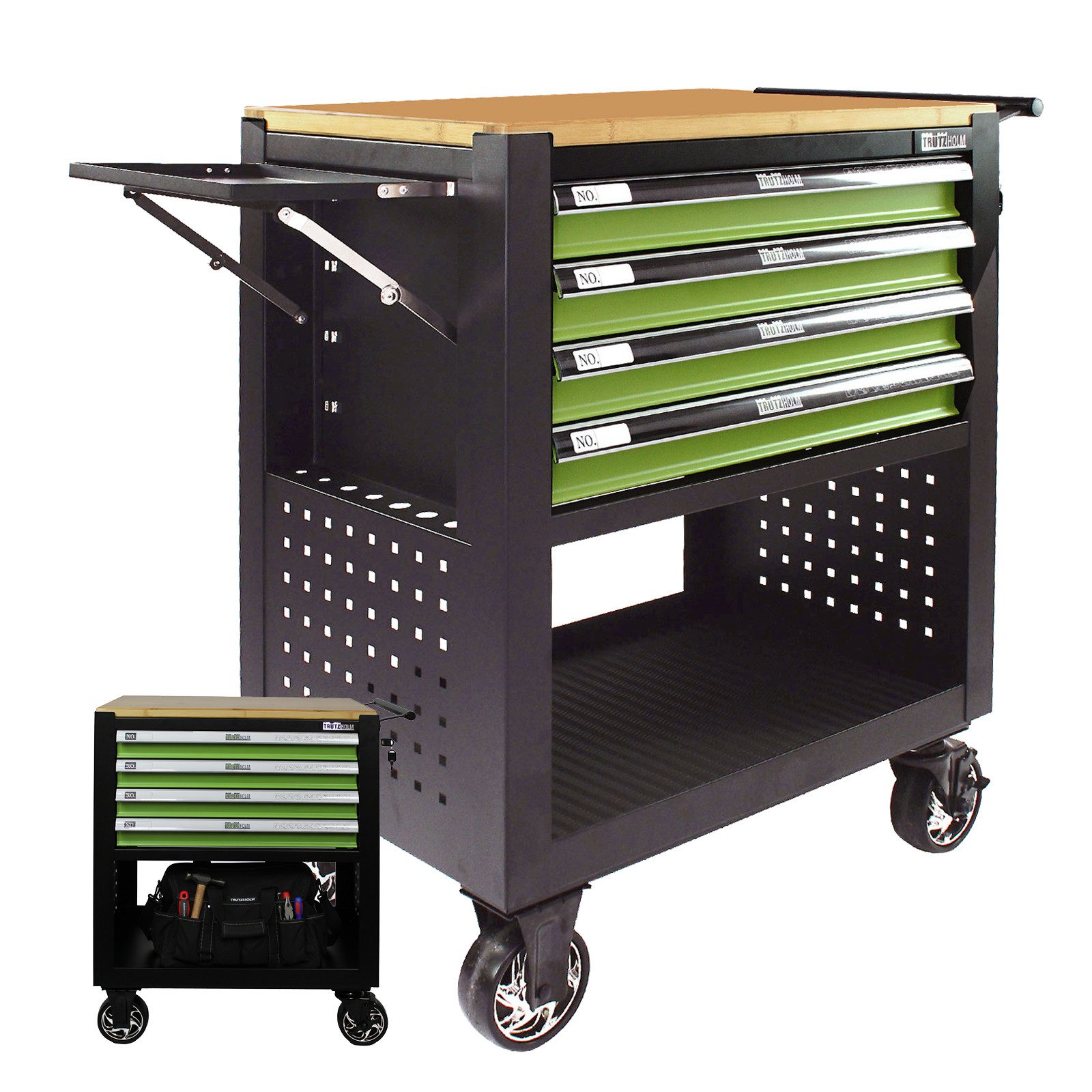 TRUTZHOLM Werkstattwagen Werkzeugwagen 91x77x46 cm 4 Schubladen unbestückt Ablage klappbar, leer, max. Traglast:200 kg, 1-tlg. Werkzeugset, Zentralverriegelung, Feststellbremsen