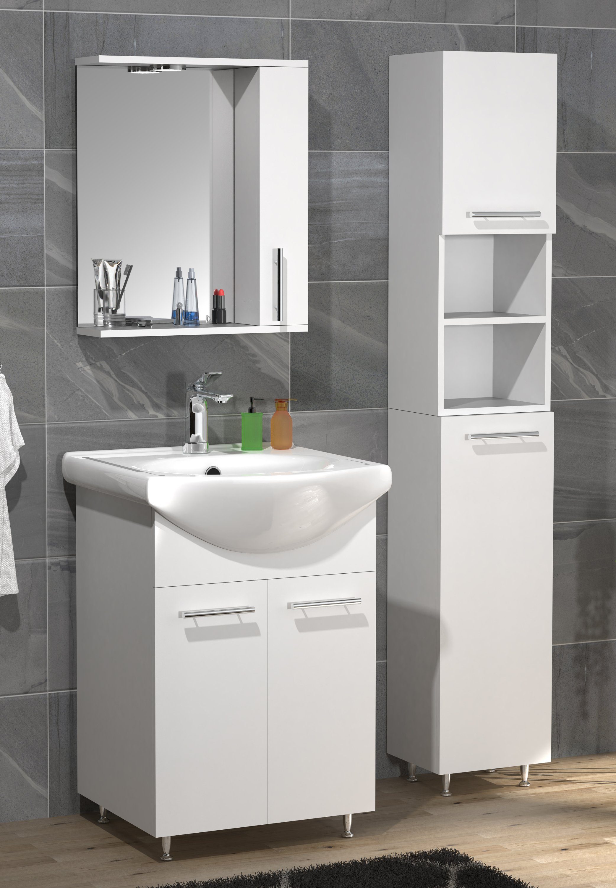 VCM Waschtisch 4tlg Waschplatz Waschtisch Spiegelschrank Lisalo M