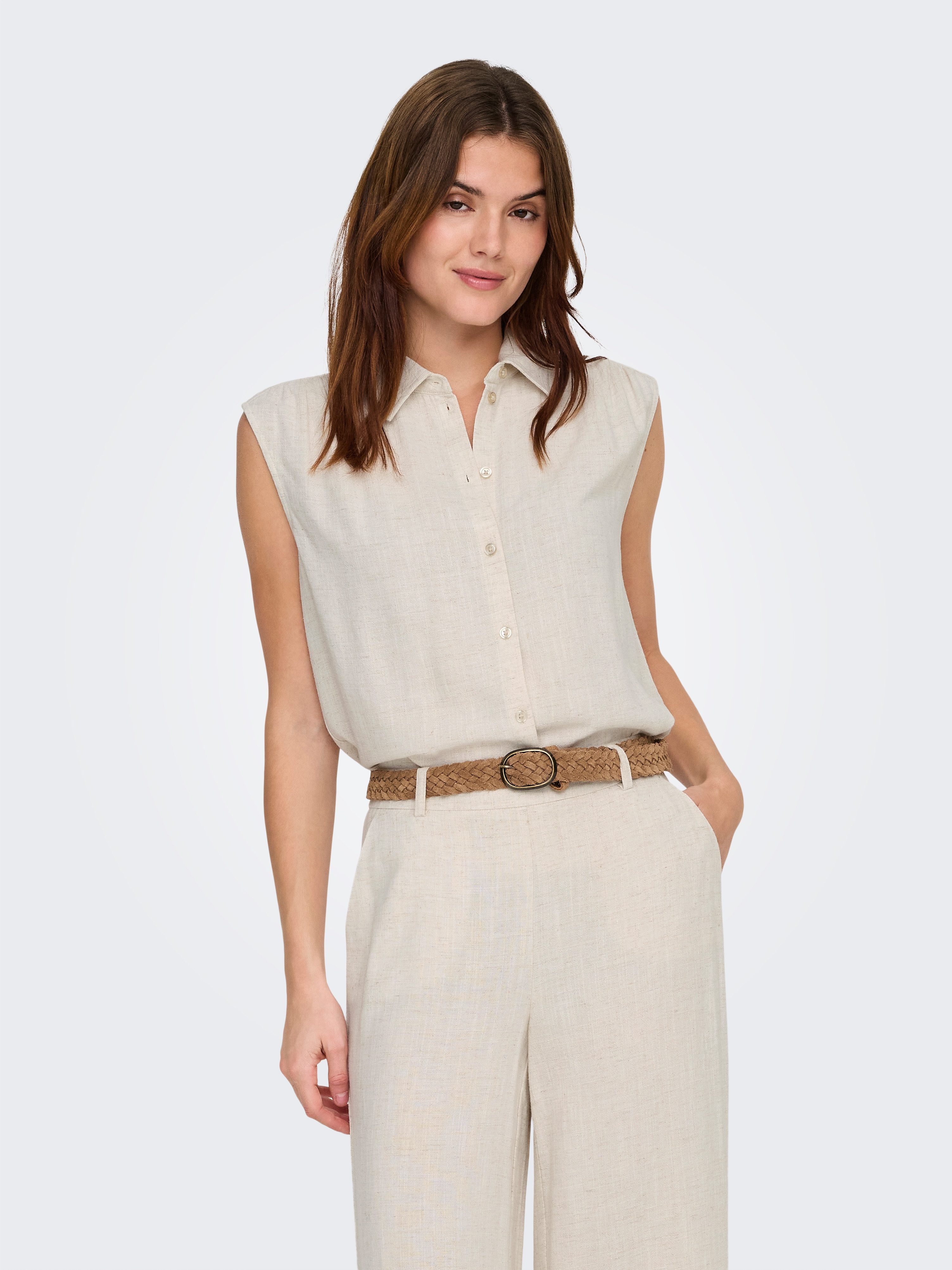 ONLY Blusentop ONLSIESTA S/L LINEN BL SHIRT PNT NOOS mit Leinen