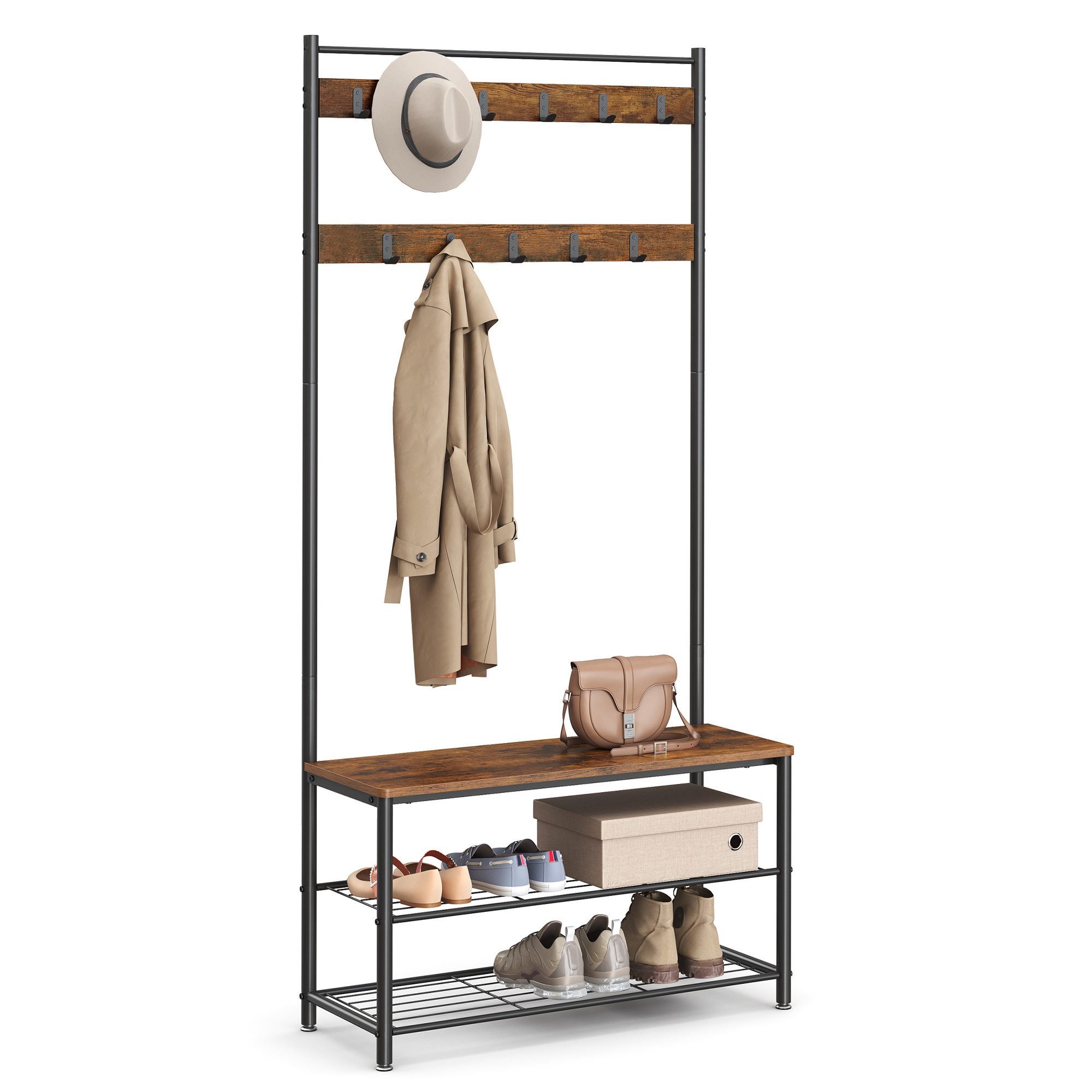 VASAGLE Garderobenständer Garderobe, Kleiderständer, mit Schuhbank, 3-in-1 günstig online kaufen