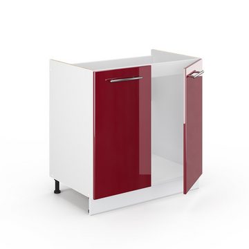 Livinity® Spülenunterschrank Fame-Line, Bordeaux Hochglanz/Weiß, 80 cm, AP Anthrazit