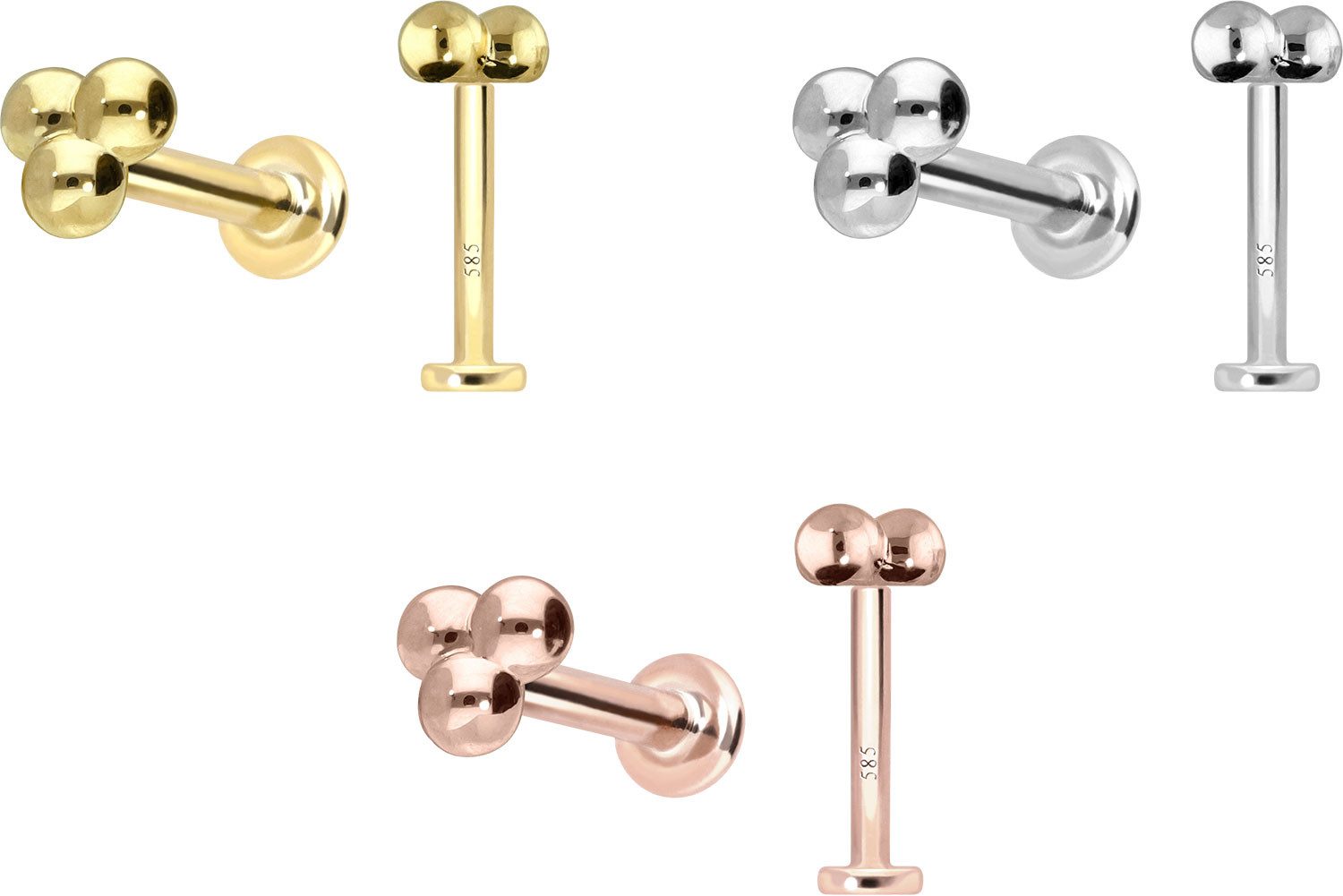 PIERCINGLINE Piercing-Set 14 Karat Gold Labret mit Push Fit 3 KUGELN (Labrets, 1-tlg)