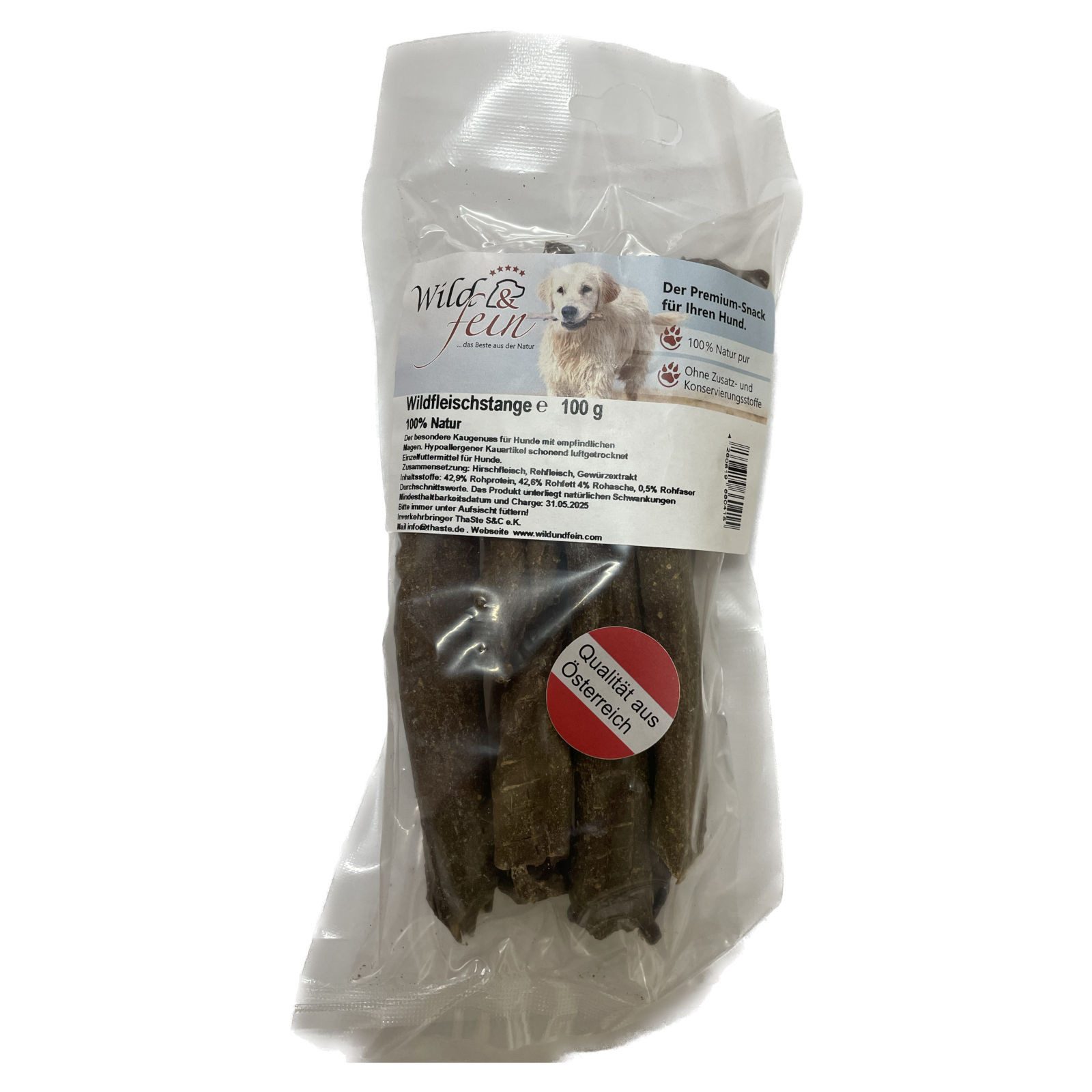 Wild & Fein Wildfleischstange, 100 g, Einzelfuttermittel für: Hund