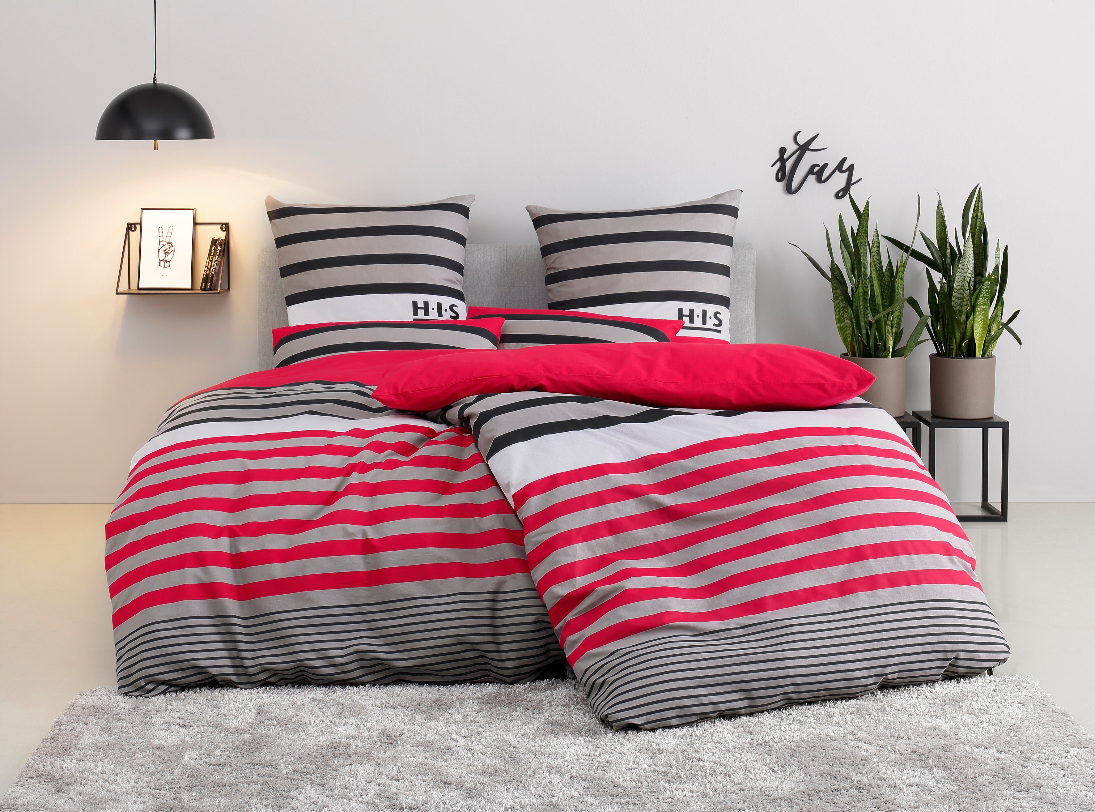 OTTO home Bettwäsche Majoran, Polycotton recycelt, 3 teilig, gestreifte Bettwäsche in 4 Qualitäten, Marke H.I.S by OTTO home