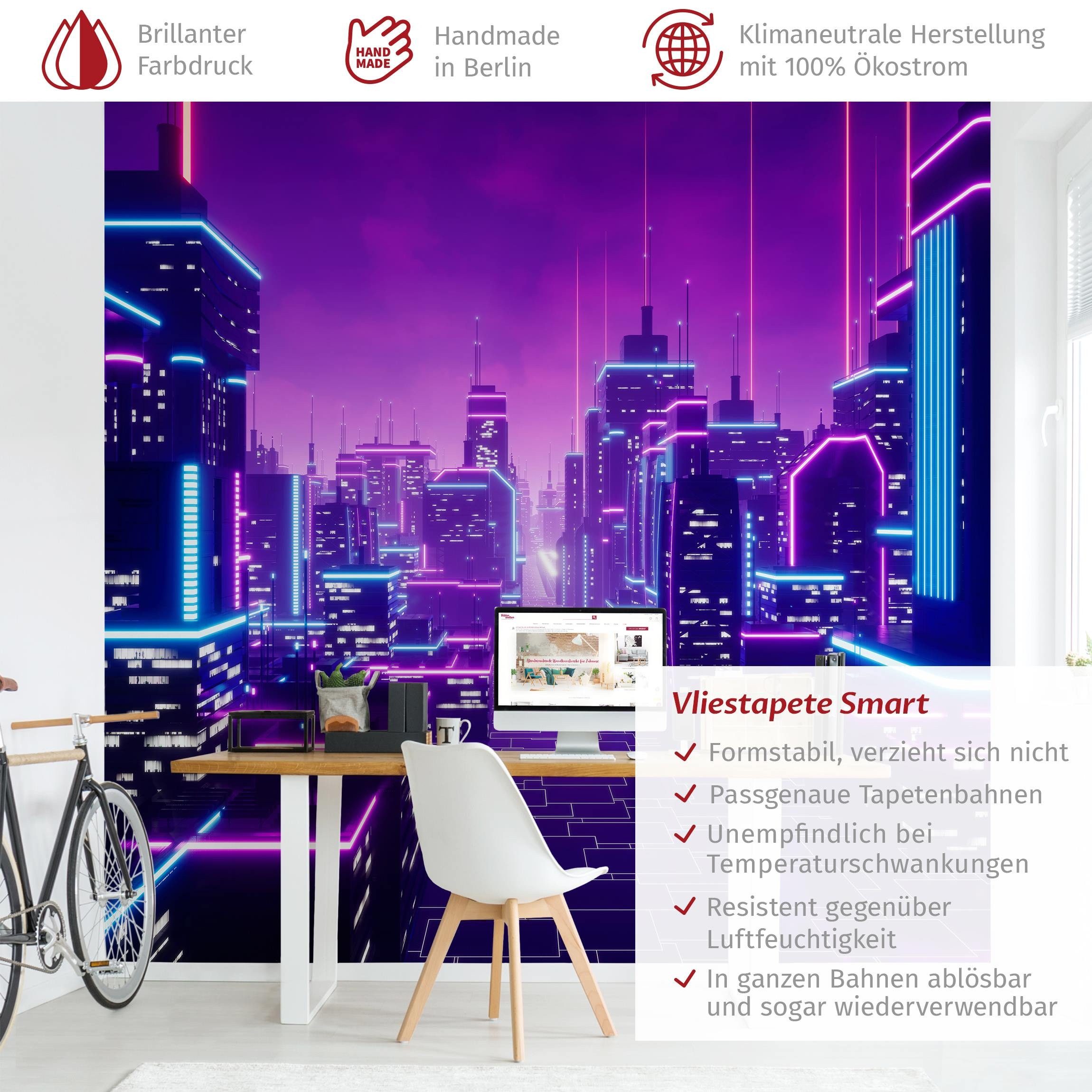 Bilderdepot24 Fototapete Gamer Neon Stadtlichter Wanddeko günstig online kaufen