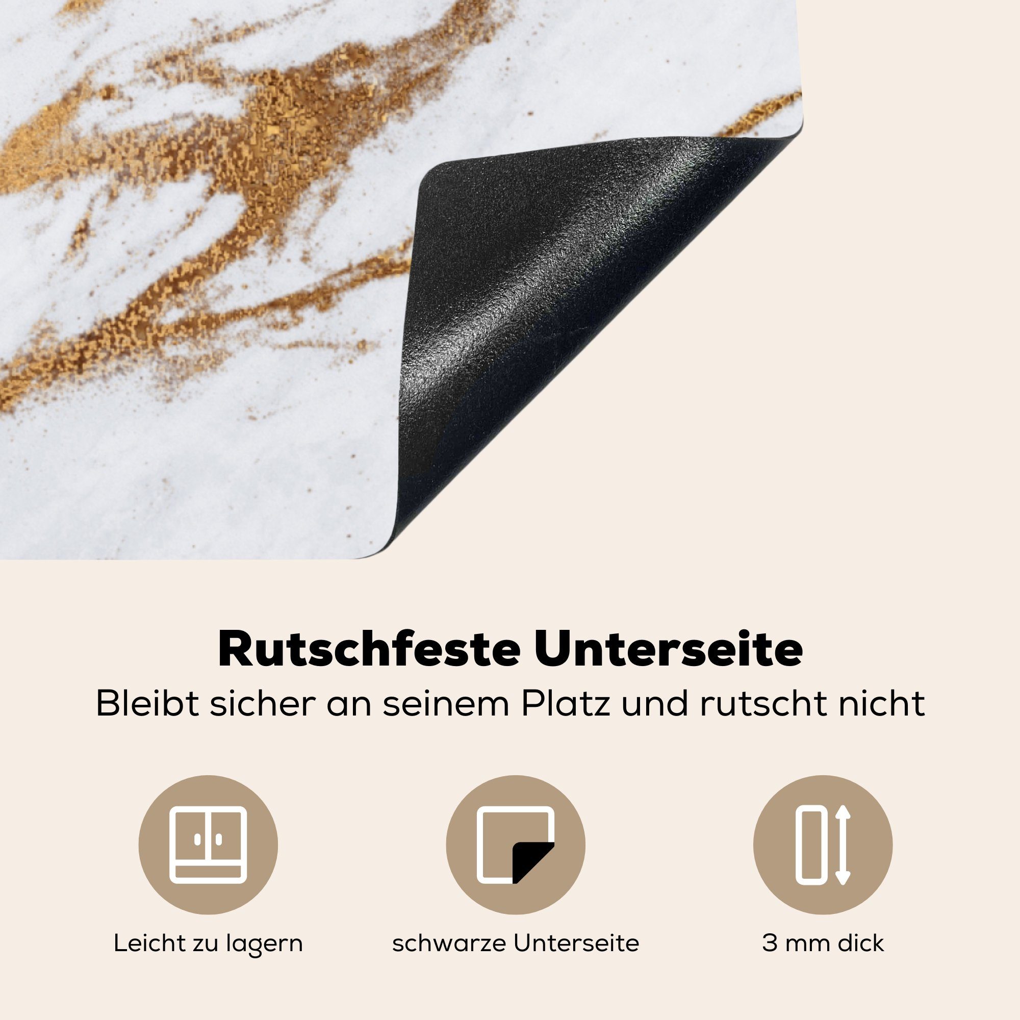 küche - - 78x78 (1 Ceranfeldabdeckung, Weiß Gold Marmor Luxus, tlg), für Herdblende-/Abdeckplatte cm, Arbeitsplatte Vinyl, MuchoWow -