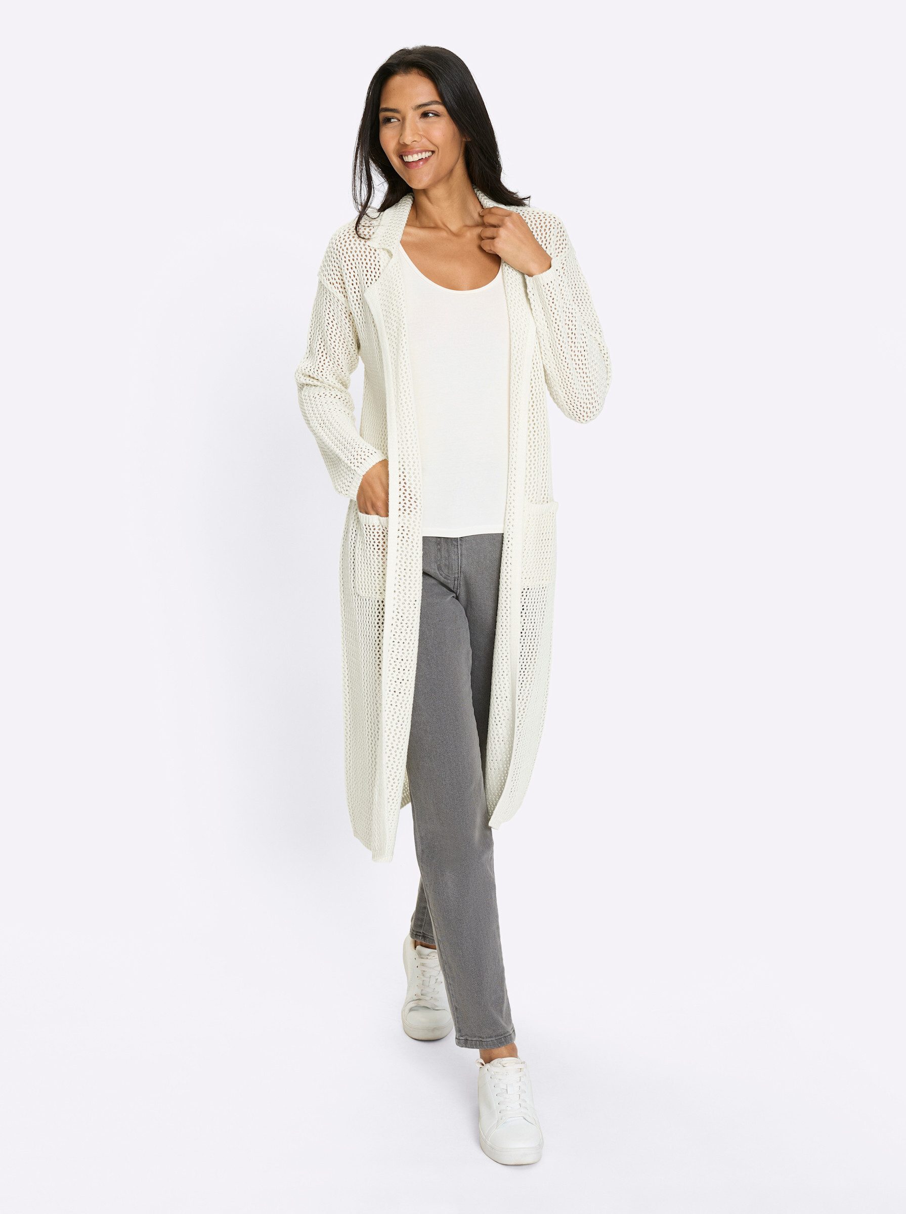 Sieh an! Strickjacke Strickmantel Langarm Ajour günstig online kaufen