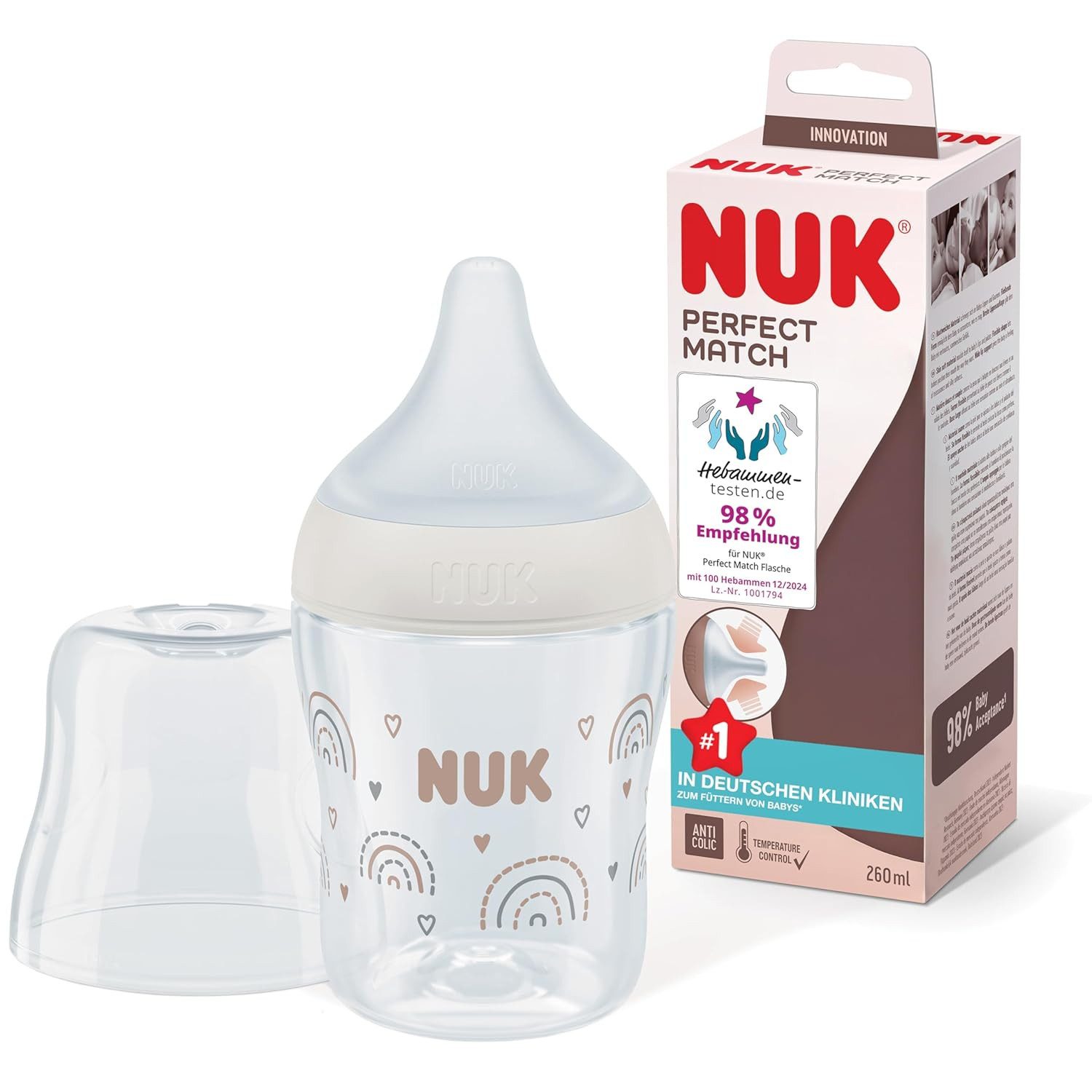 NUK Babyflasche NUK Perfect Match Flasche 150ml Silikon Gr. S – Regenbogen Design