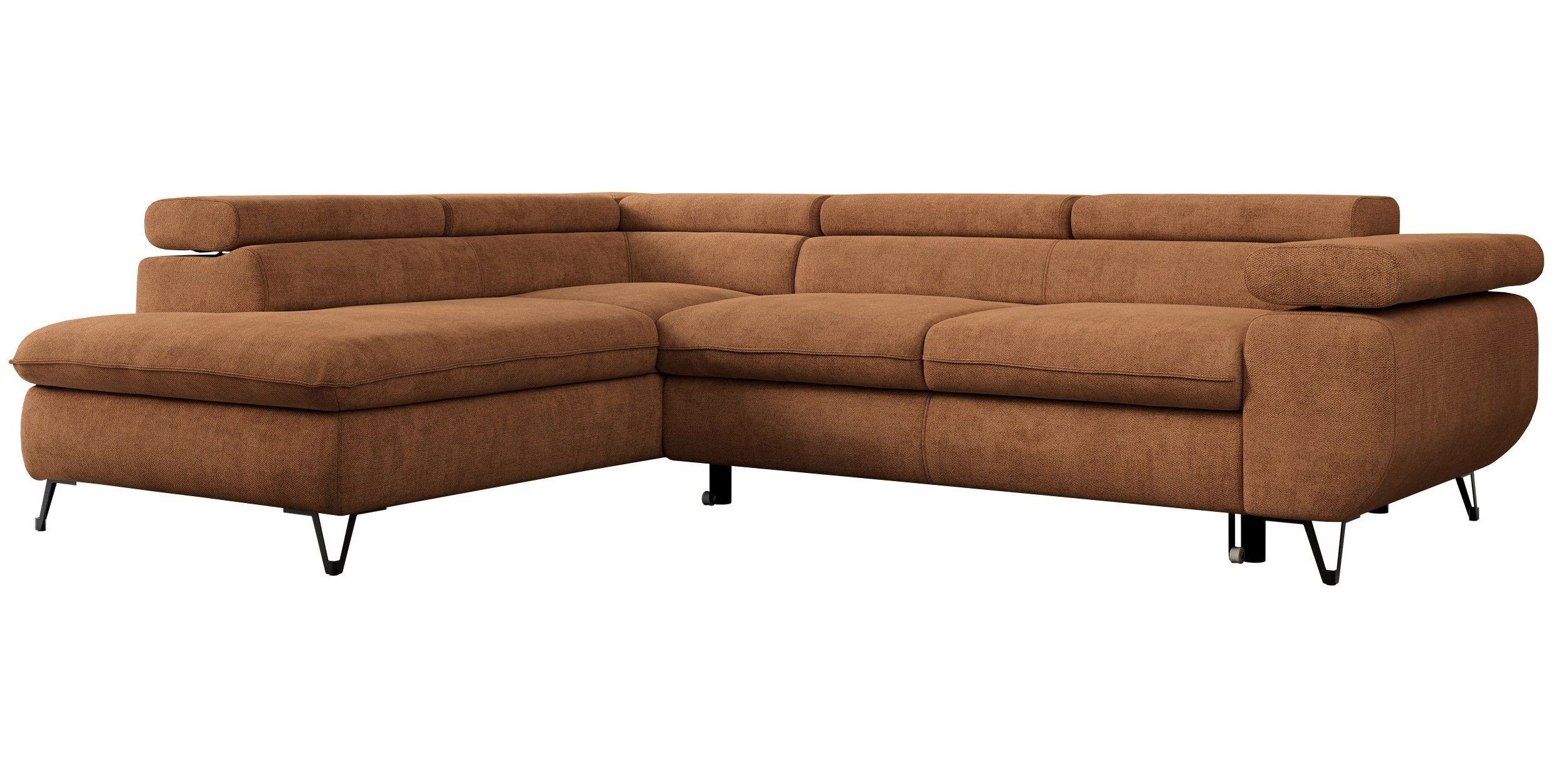 MKS MÖBEL Ecksofa PETER L, Set, Ecksofa L-form, HR35-Schaum, Wellenfederkern, Bettfunktion, Einstellbare Kopfstützen, Bettkasten