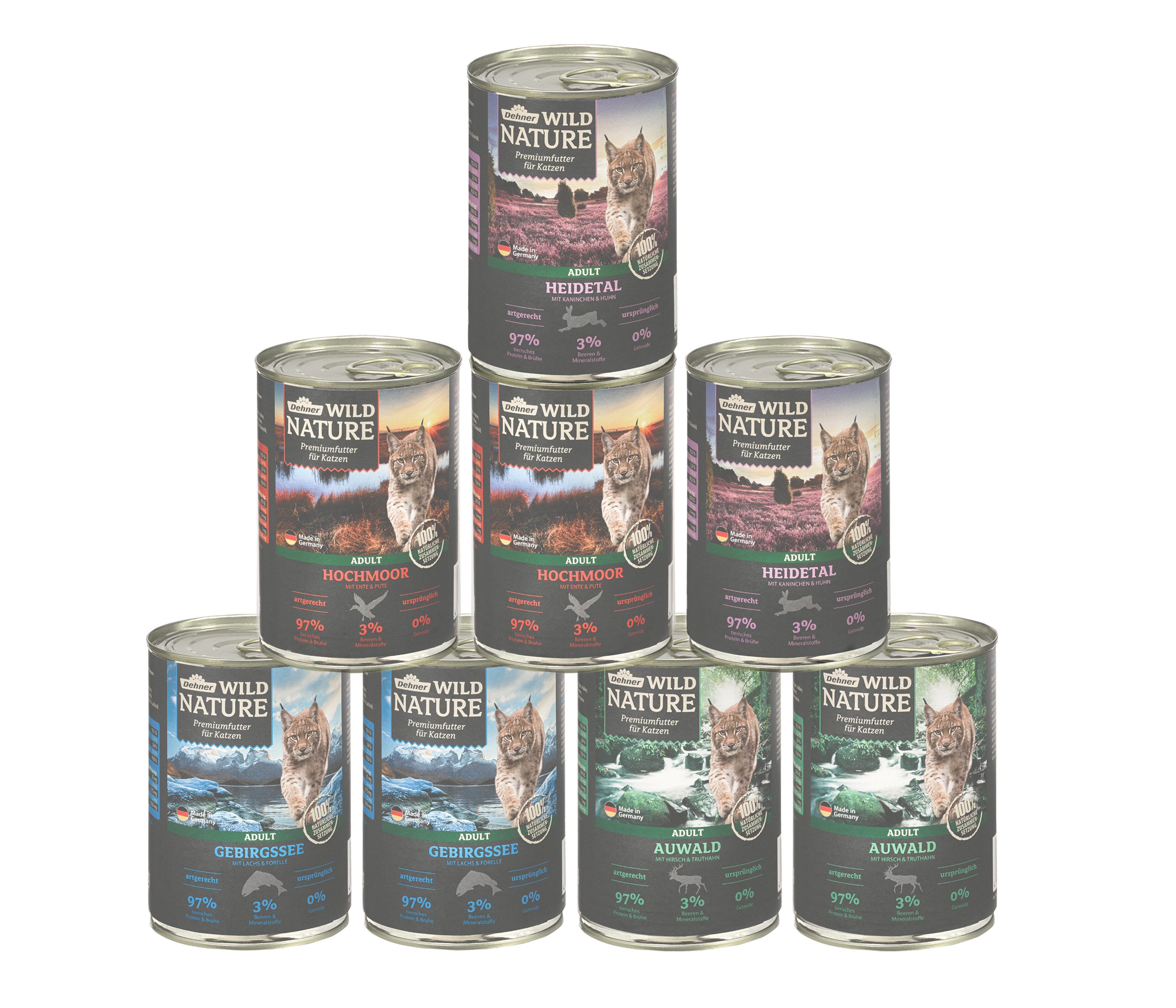 Dehner Wild Nature Probier-Set Fisch / Wild / Geflügel / Hase, 8 x 400 g Do günstig online kaufen