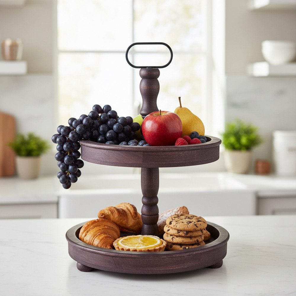 Melko Etagere Servierplatte Etagere 2 Stöckig aus Holz Servierständer Standetagere, Massivholz, (Stück, Stück), Massivholz