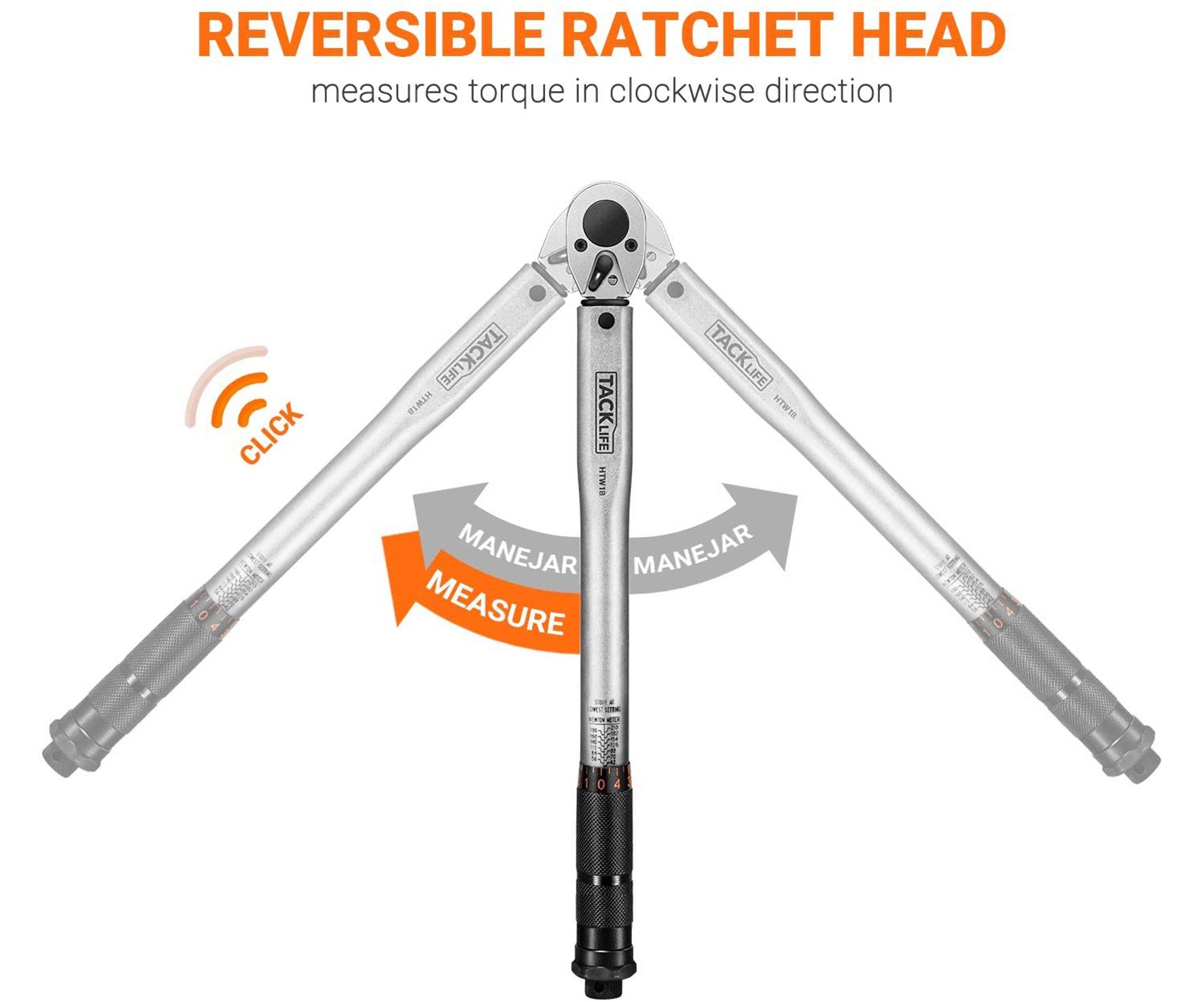 TACKLIFE Drehmomentschlüssel, 3/8" Drive Klick Set 13.6-108.5Nm, +/- 4%