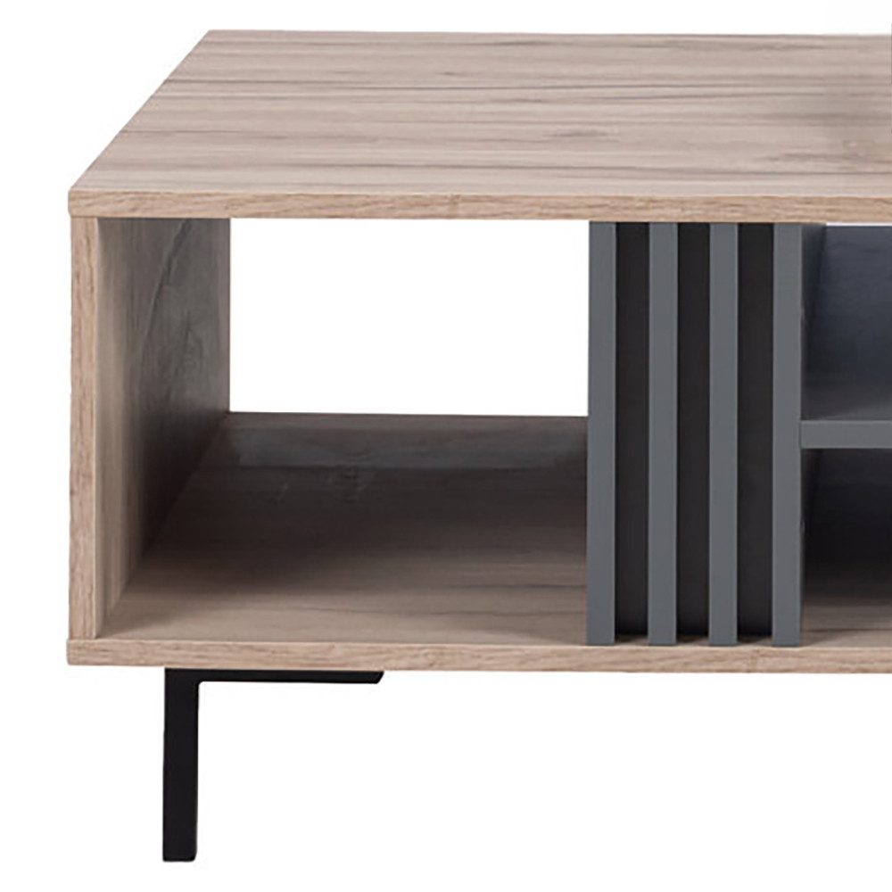 Lomadox Couchtisch ANTIGUA-133, Eiche mit Anthrazit, 90 cm breit, 3 Fächer