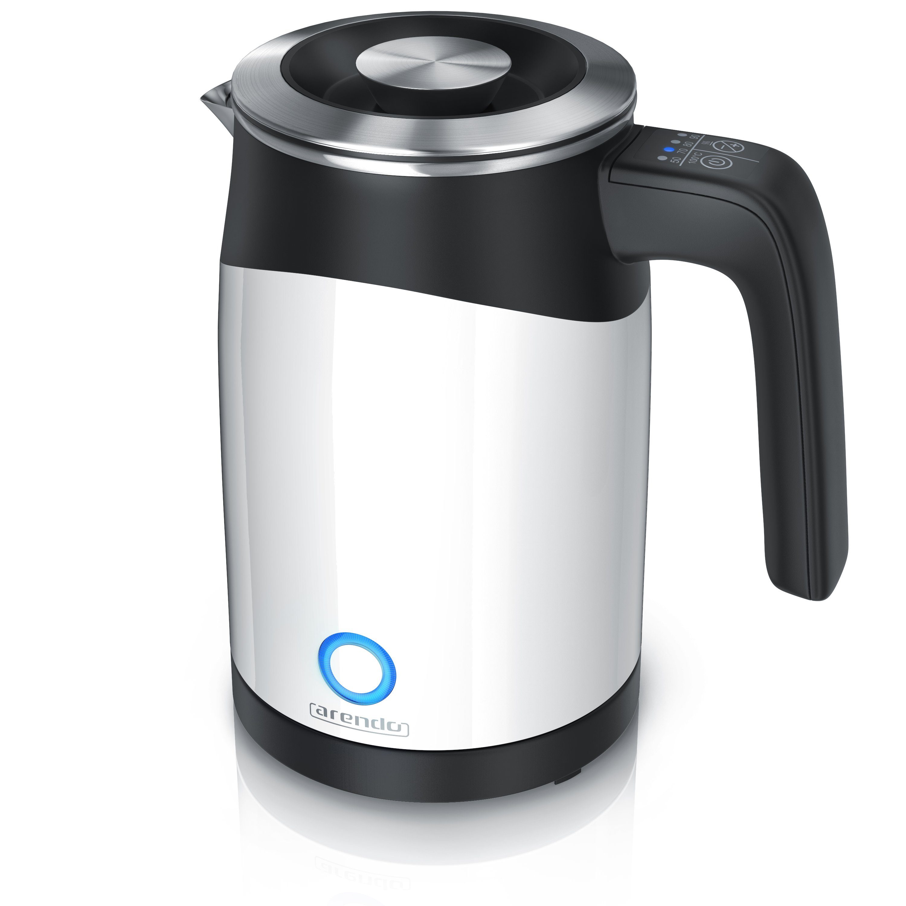 Arendo Wasserkocher aus Edelstahl, Reisewasserkocher Mini, Temperatureinstellung, Single, 0,5 l, 1100 W, Doppelwand-Design, 5 Temperaturstufen einstellbar, Warmhaltefunktion