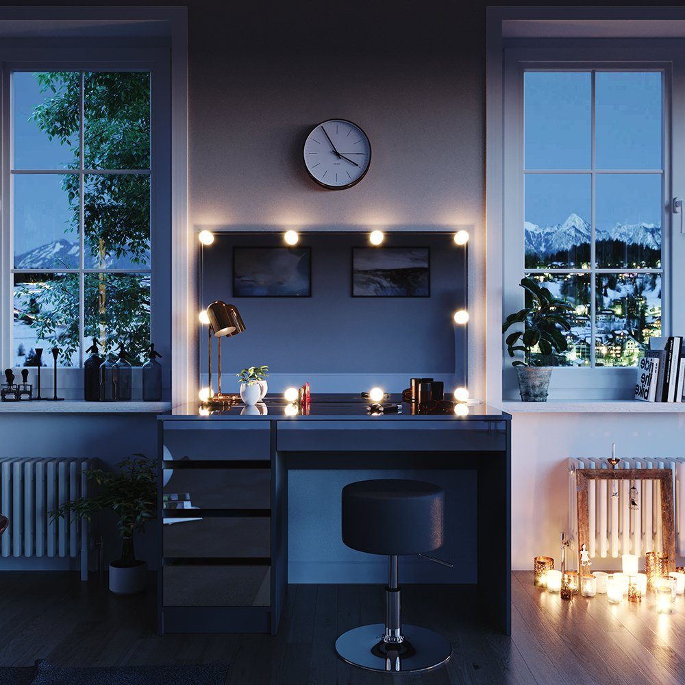 Vicco Schminktisch Sherry, Anthrazit Hochglanz, 120 cm mit LED Beleuchtung günstig online kaufen