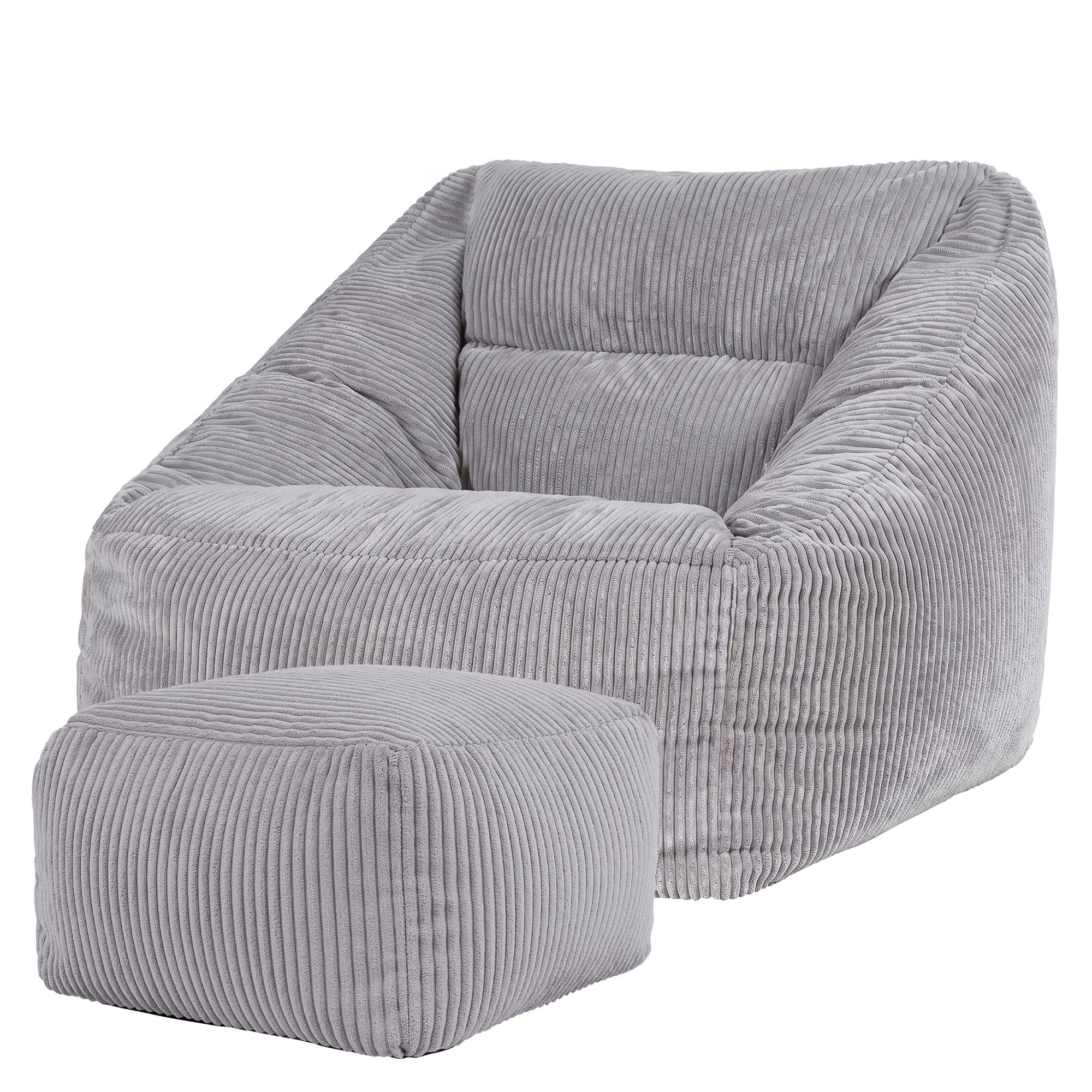 icon Sitzsack Riesen Sessel aus Cord Flauschig „Natalia" mit Hocker (Spar-Set, 1 x Sitzsack-Sessel, 1 x Fußhocker), Sitzsack XXL, Made in Germany, für Erwachsene & Kinder, für Wohnzimmer