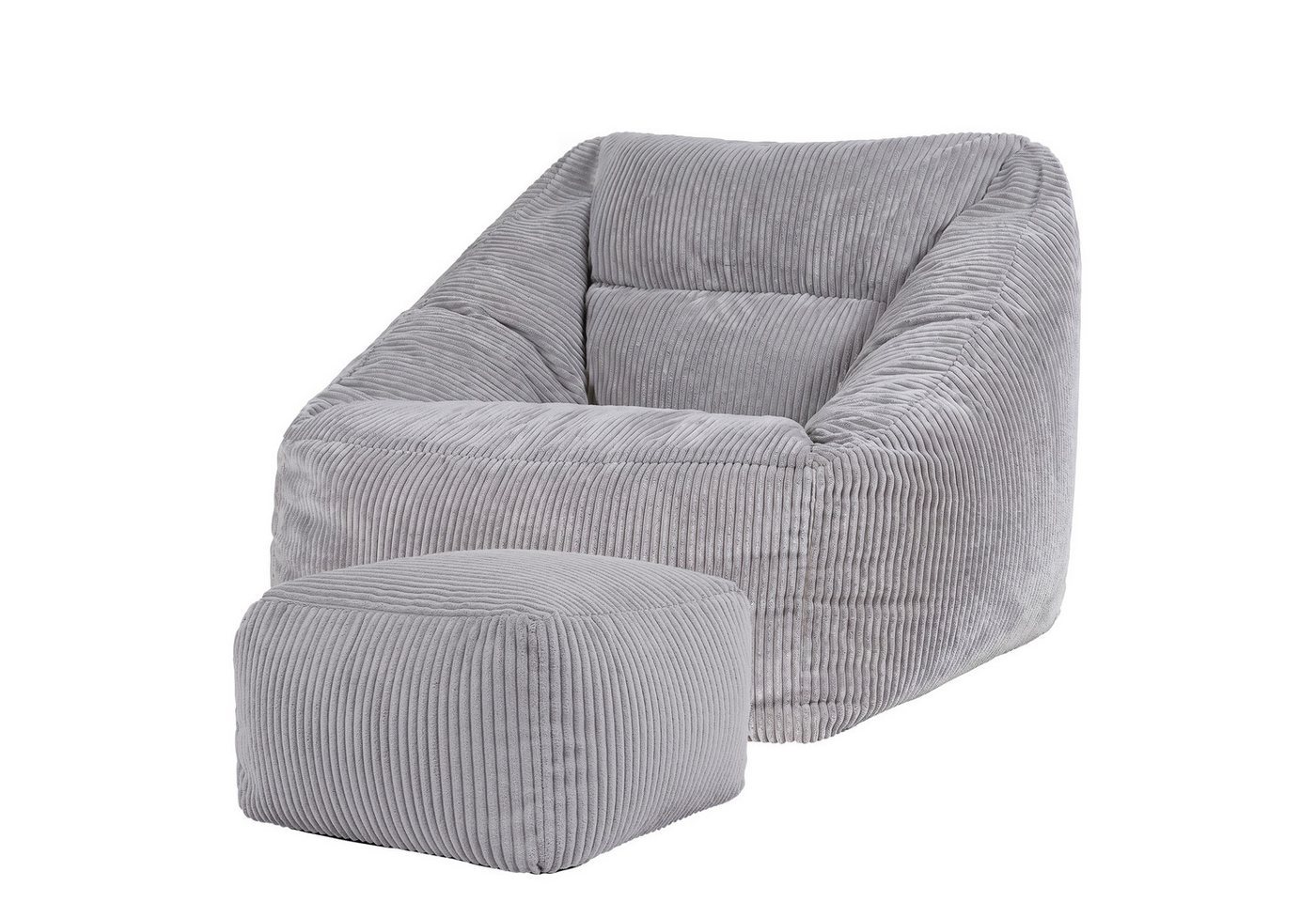 icon Sitzsack Riesen Sessel aus Cord Flauschig „Natalia" mit Hocker (Spar-Set, 1 x Sitzsack-Sessel, 1 x Fußhocker), Sitzsack XXL, Made in Germany, für Erwachsene & Kinder, für Wohnzimmer