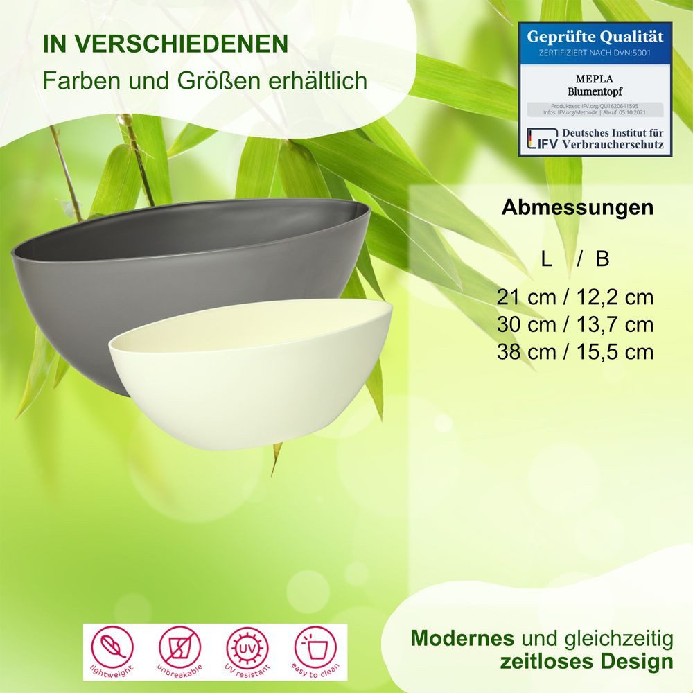 Heimwerkercenter Übertopf MePla 2Stück Schale OVAL - wetterfestes PflanzgefäßL 21cm - creme