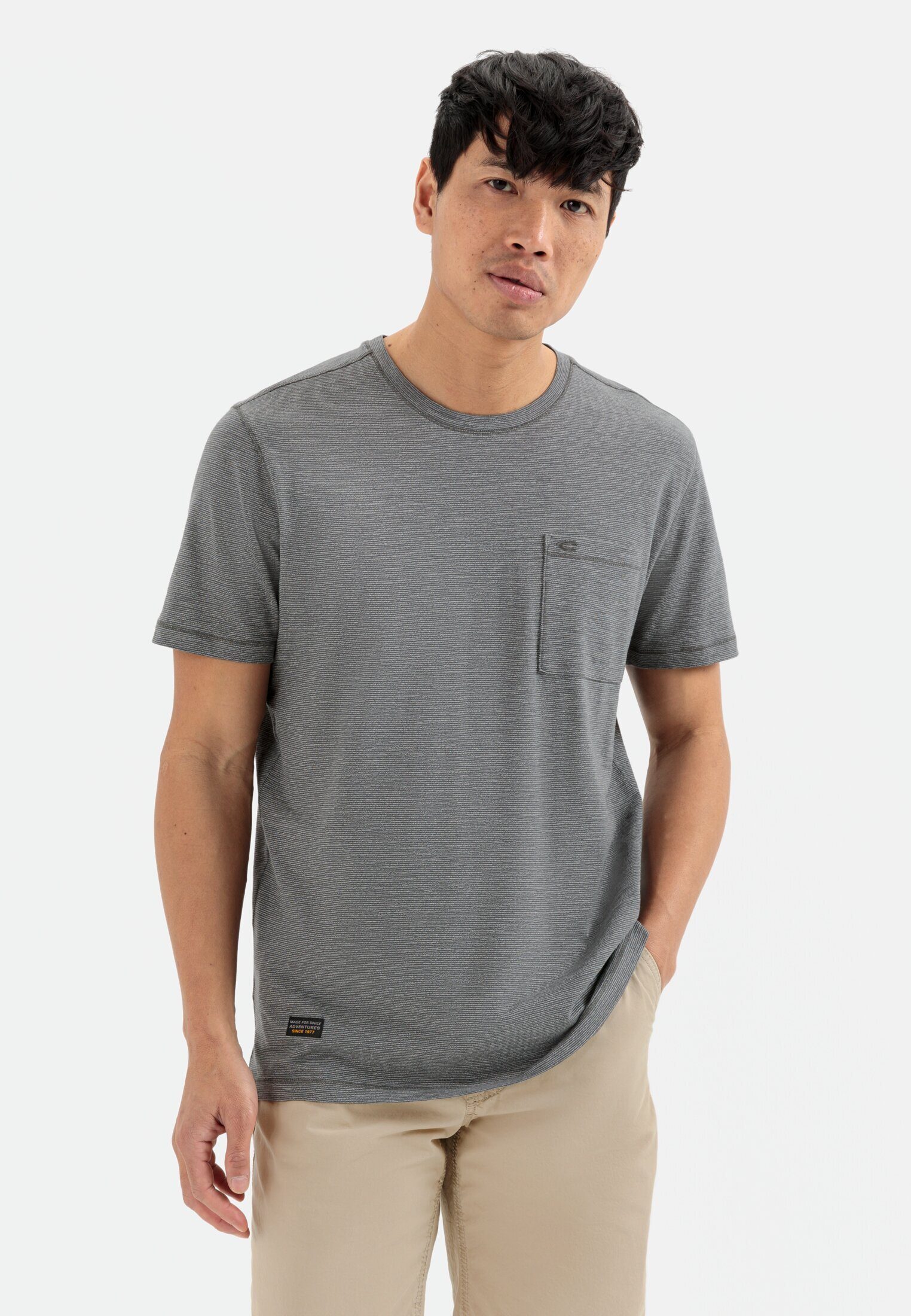 Camel Active Herren T-Shirt Mit Feinem Streifenmuster – Baumwolle, Regular Fit, Mit Logo-Stickerei
