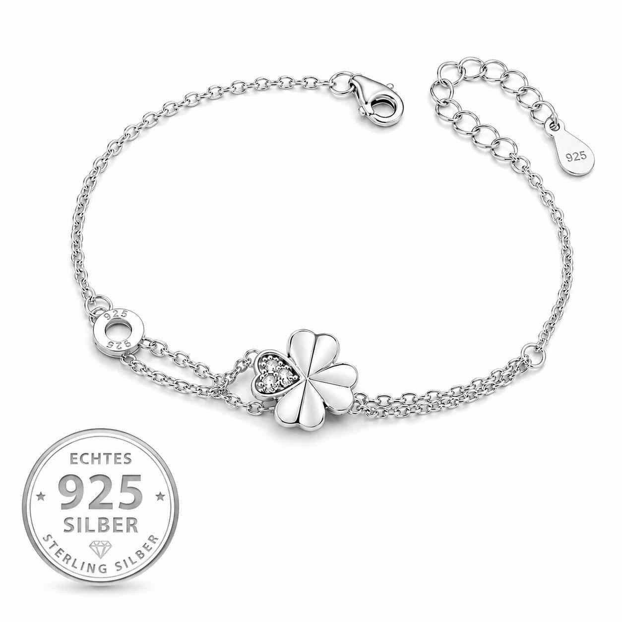 Taffstyle Silberarmband Glücksarmband Kleeblatt 925 Sterling Silber filigran Damen Schmuck (Zartes Silberarmband mit Kleeblatt-Anhänger als Glückssymbol - Geschenkidee)