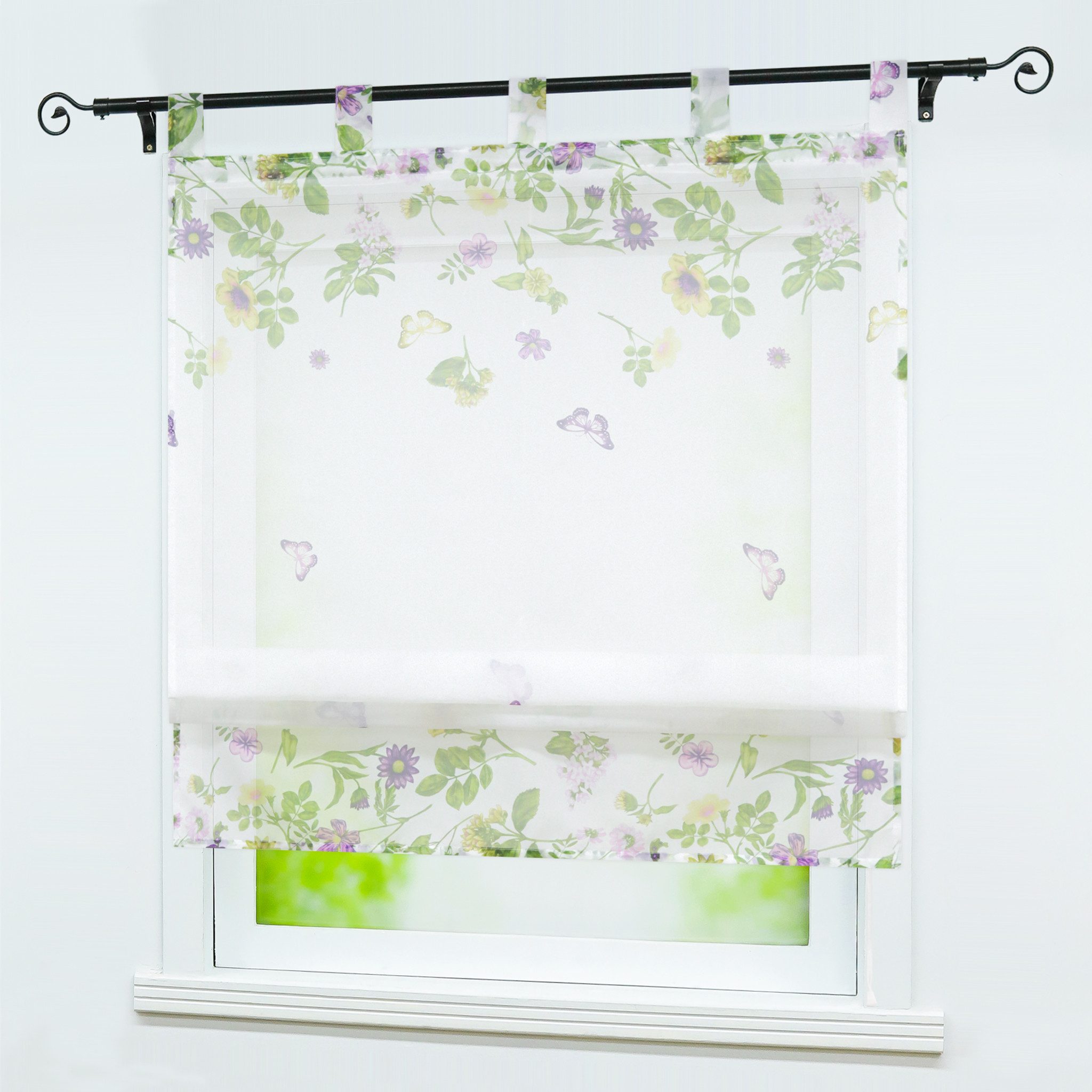 Joyswahl Raffrollo, mit Schlaufen, Küche Raffgardinen,mit Schmetterling Mus günstig online kaufen