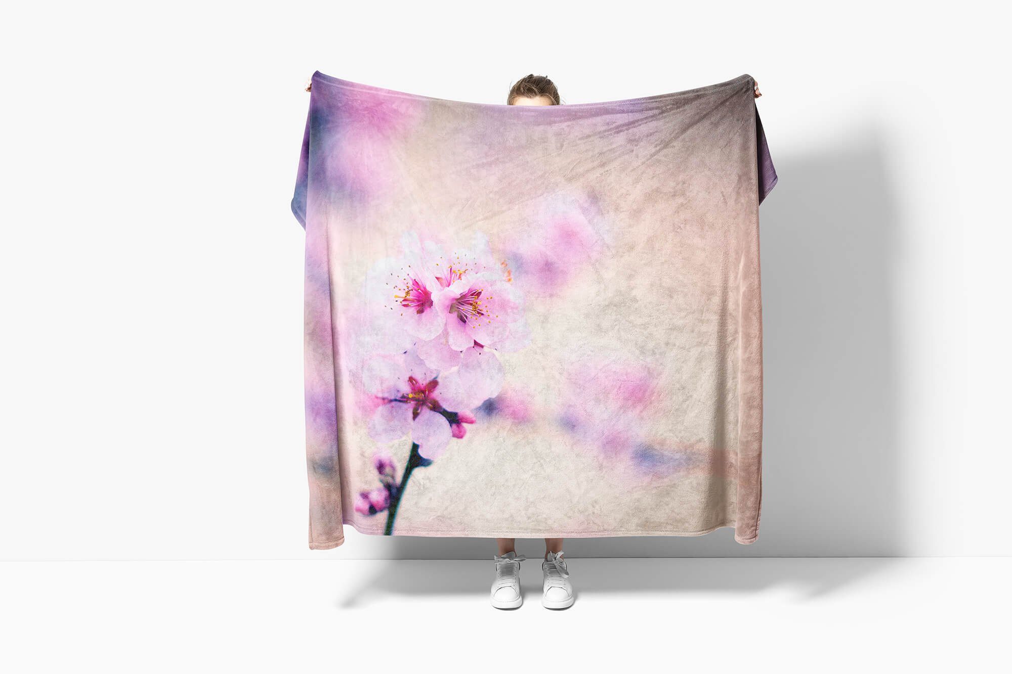 Kirschblüte (1-St), Baumwolle-Polyester-Mix Sinus Zweig, Handtücher Fotomotiv Strandhandtuch Handtuch Saunatuch Handtuch Kuscheldecke Art mit