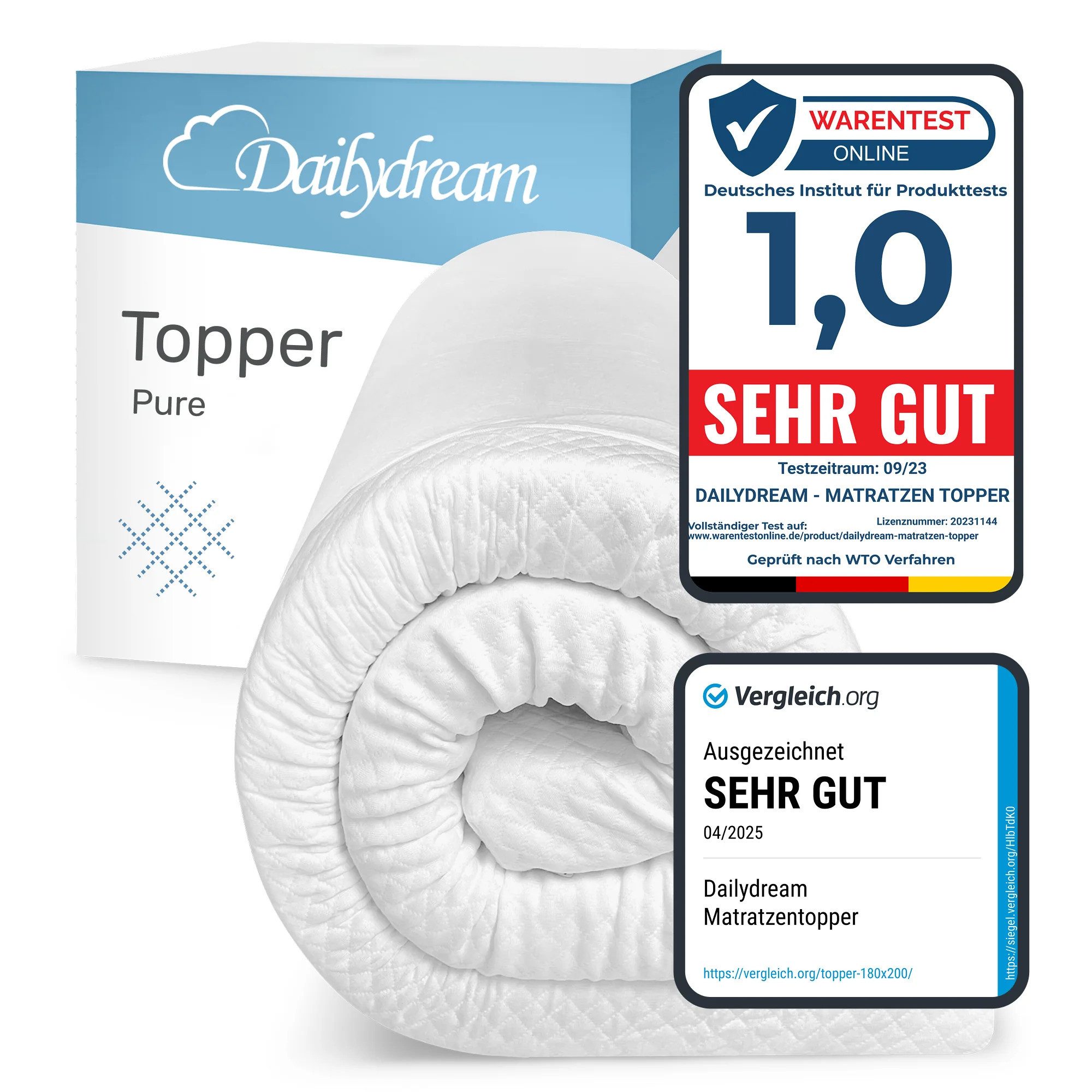 Dailydream, Topper Memory Foam für unbequeme Matratze, Boxspringbett & Gästebett, Viscoschaum, (mit unterschiedlichen Bezugs-Editionen, "Aloe Vera", "Lavendel", "Clean Ocean" oder "Standard), sorgt für Druckentlastung und einen erholsamen Schlaf