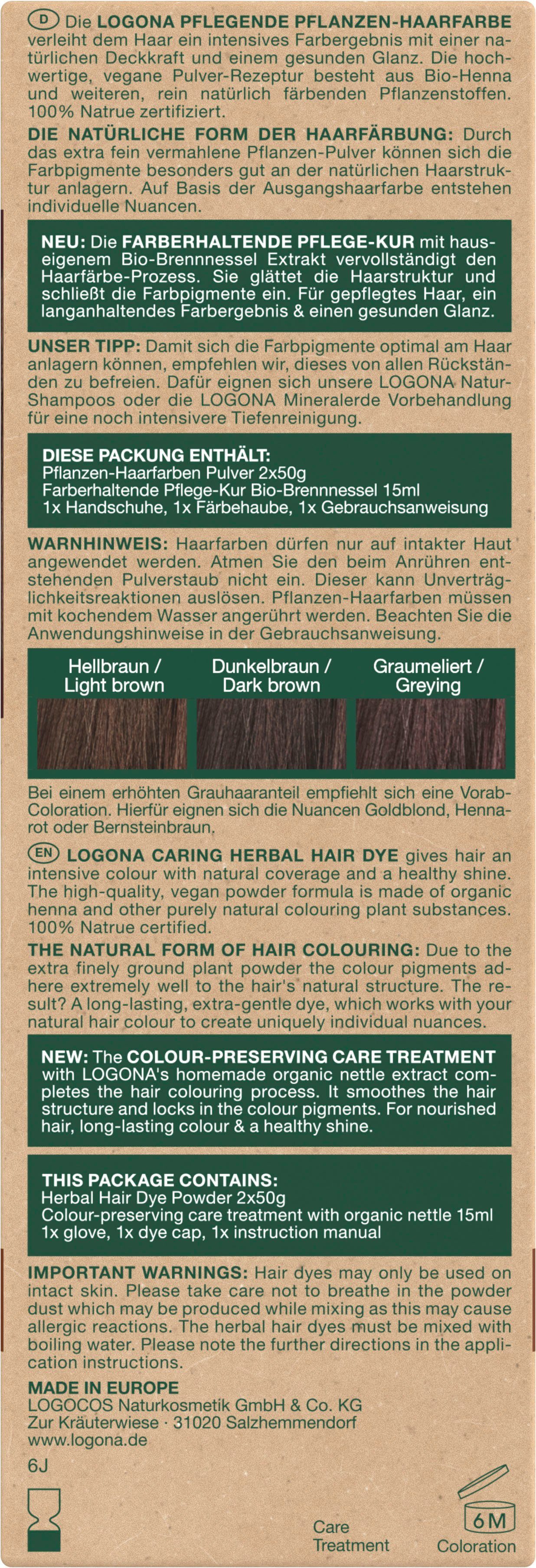 Pulver Pflanzen-Haarfarbe Haarfarbe LOGONA 10 Kaffeebraun