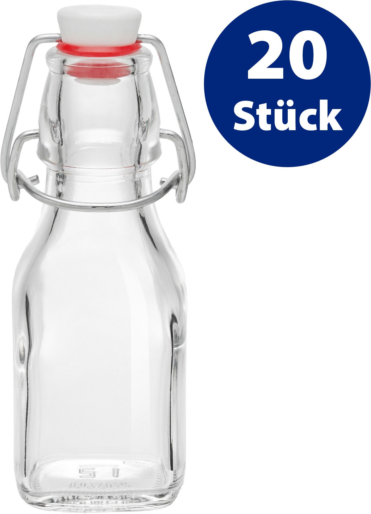 Bormioli Rocco Einmachglas Flasche Swing 0,125l, 20 Stück, Glas, Metall, (Set, 20-tlg), mit Bügelverschluss