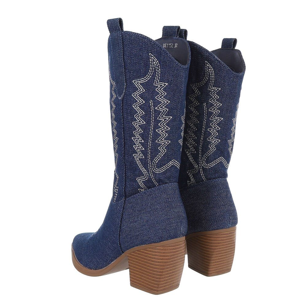 Ital-Design Damen Cowboyboots Western Westernstiefel (84463266) Blockabsatz Western- & Bikerstiefel in Dunkelblau