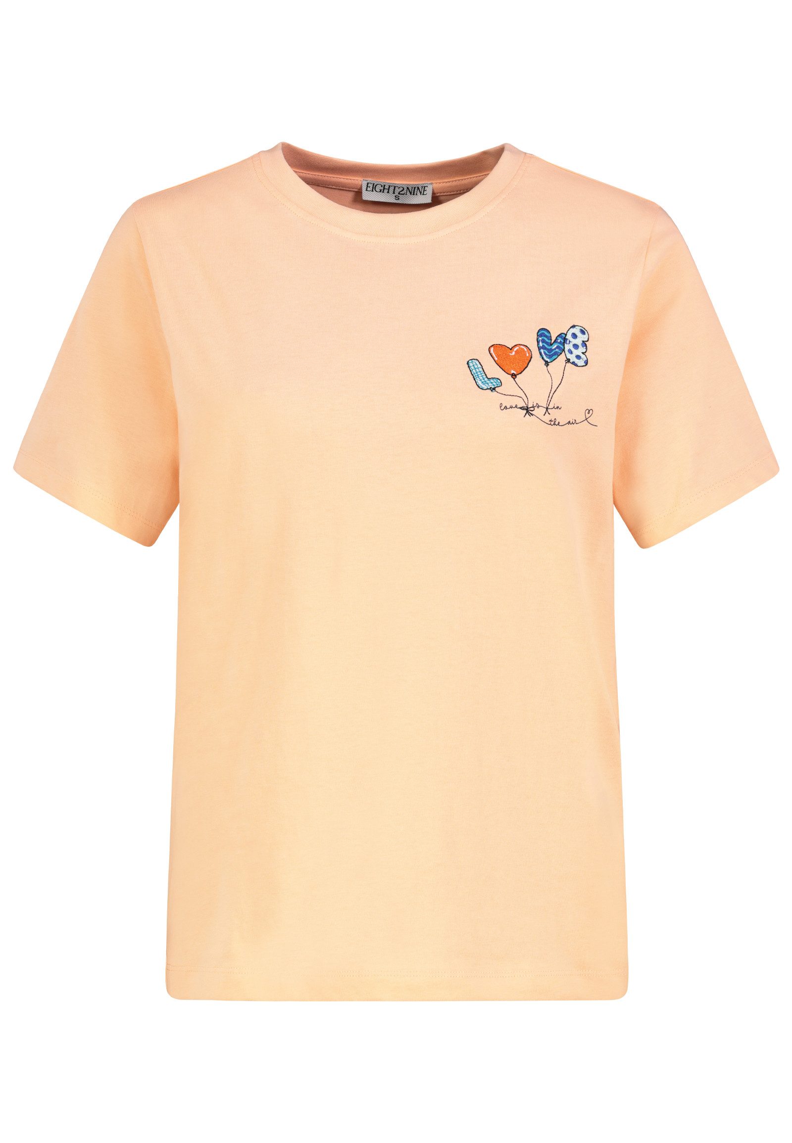 Eight2Nine T-Shirt Damen T-Shirt mit Stickereien und Prints Baumwollshirt, Kombination aus Print & Stickerei