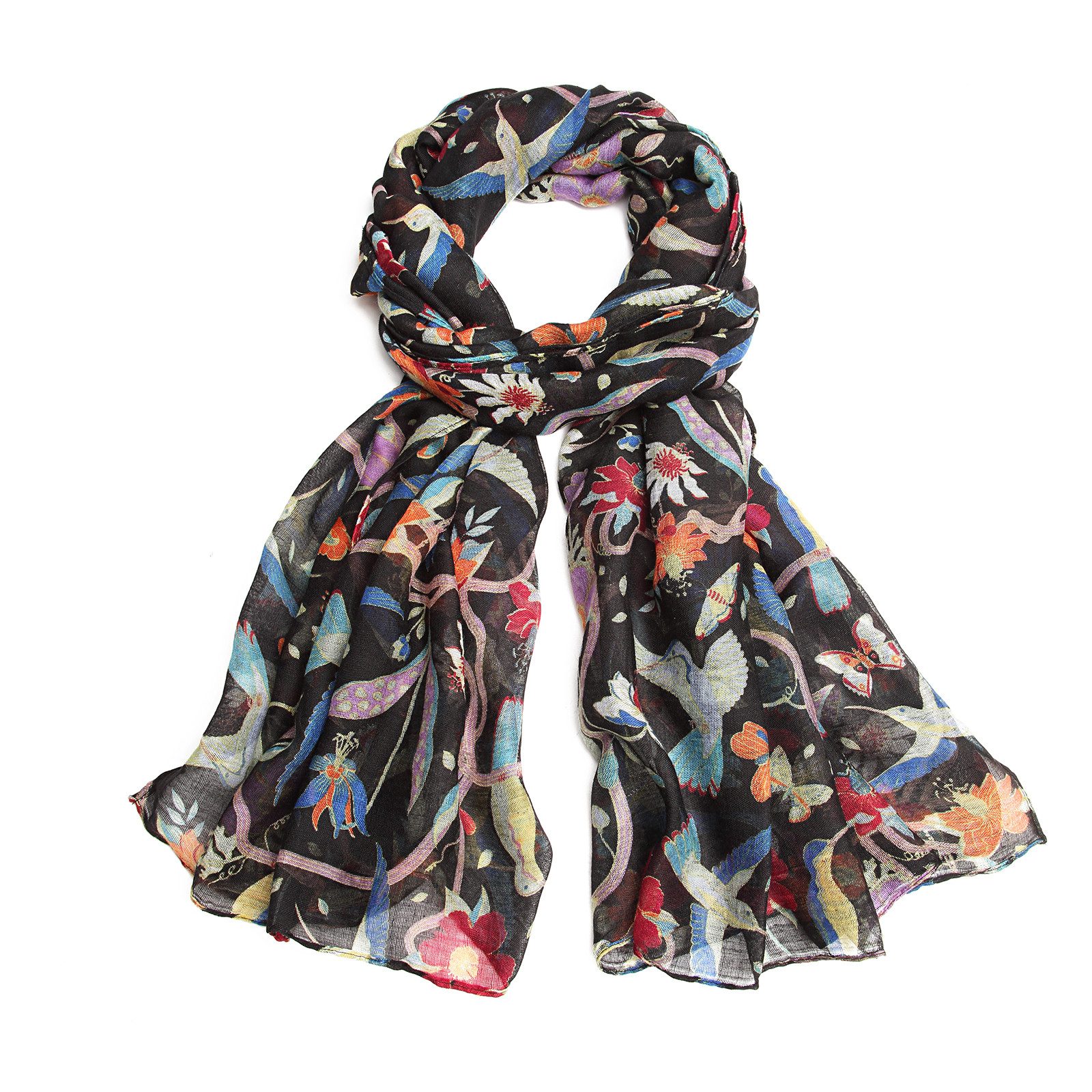Miss Lulu Modeschal Weicher Viskose-Schal mit Vogel-Blumen-Schmetterling-Baum-Druck