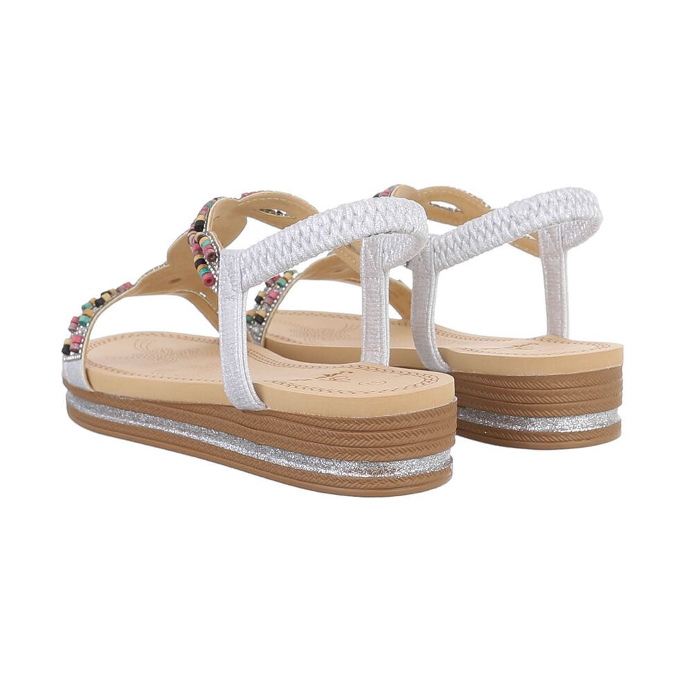 Ital-Design Damen Boho/Hippie Riemchensandalette (85960301) Keilabsatz/Wedge Keilsandaletten in Silber
