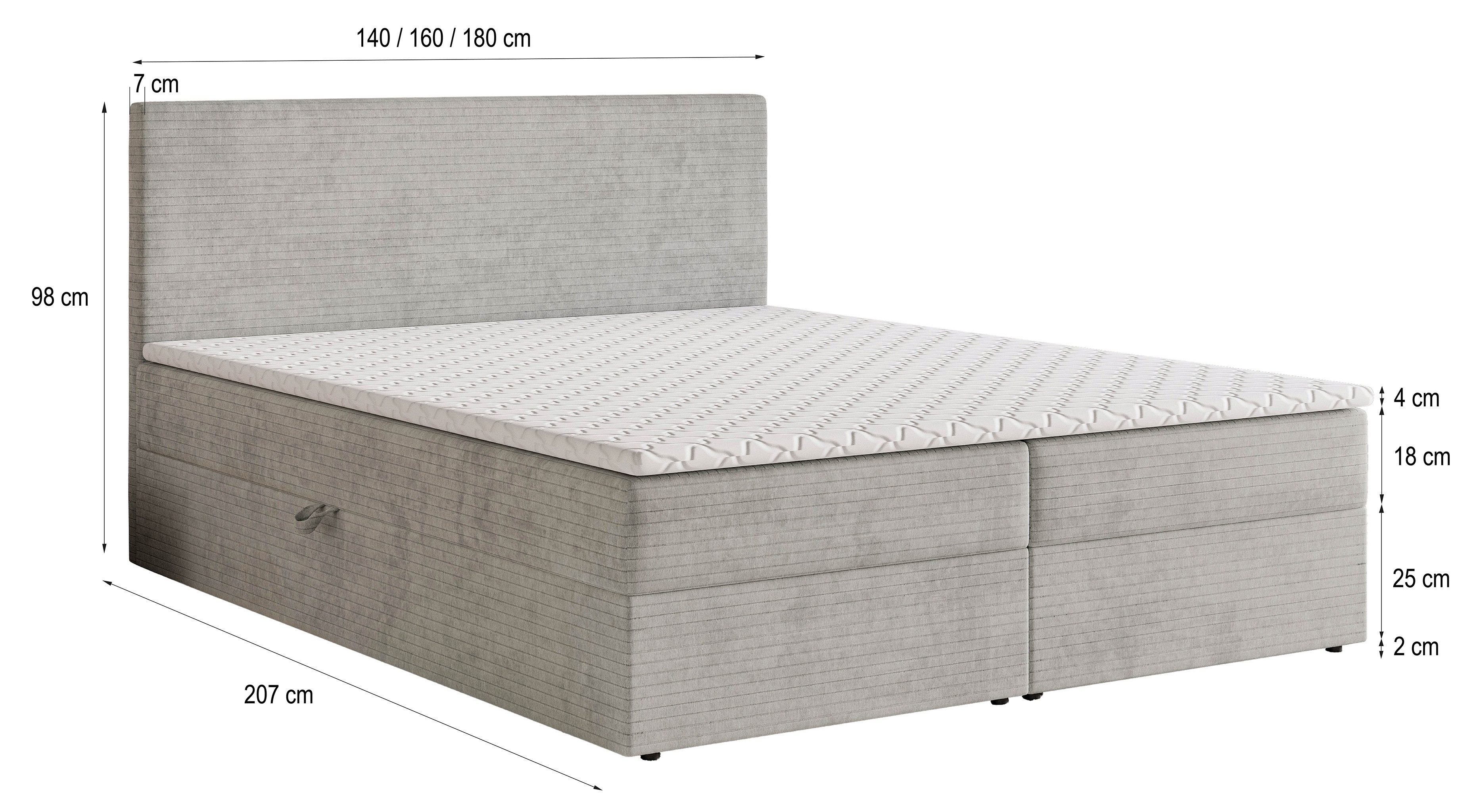 Masseno Boxbett NIRA 140x200 cm mit Bonell Matratze und Topper