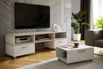 99rooms Lowboard Kantos (TV-Kommode, TV-Schrank), mit 2 Schubladen, ausziehbarem Ablagefach, LED-Beleuchtung optional