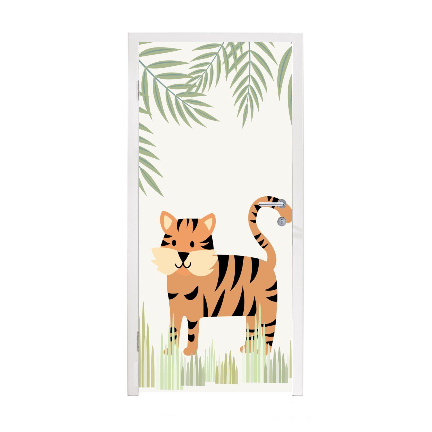 MuchoWow Türtapete Illustration eines Tigers im Dschungel, Matt, bedruckt, (1 St), Fototapete für Tür, Türaufkleber, 75x205 cm