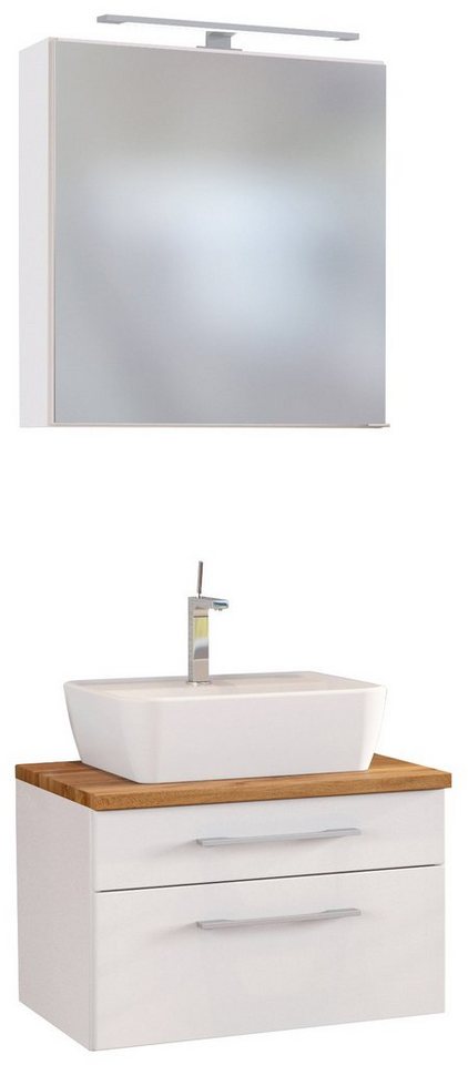 HELD MÖBEL Badmöbel-Set Waschtisch-Set Davos 60 cm weiß/matt weiß,  Spiegelschrank 60