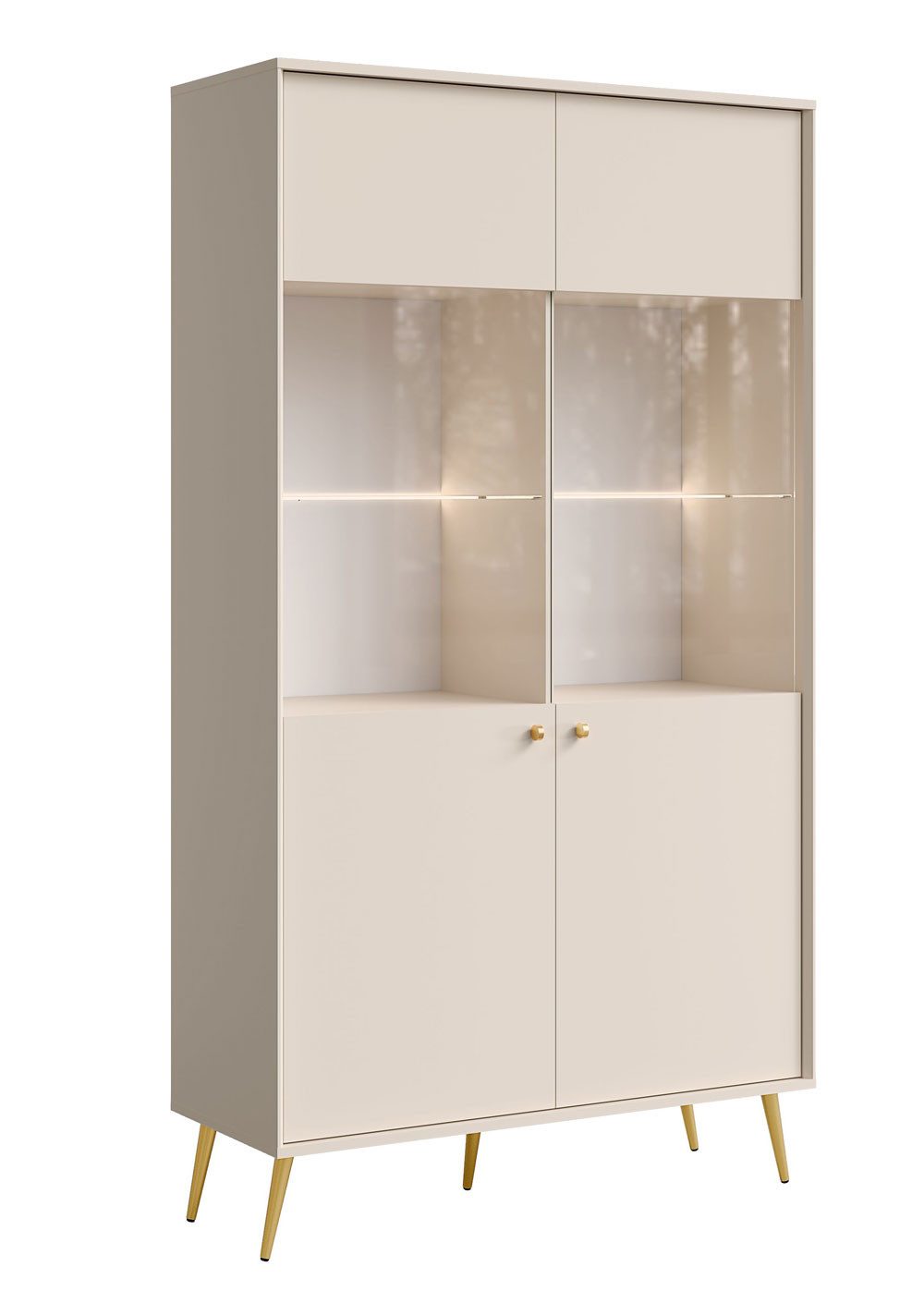 Feldmann-Wohnen Vitrine Rose (2-türig, mit Einlegeböden, mit Glaseinsatz, 1-St., moderne Optik, 2-türig mit Glaseinsatz) 105,5x40,5x191cm 2-türig sandbeige / mit Beleuchtung