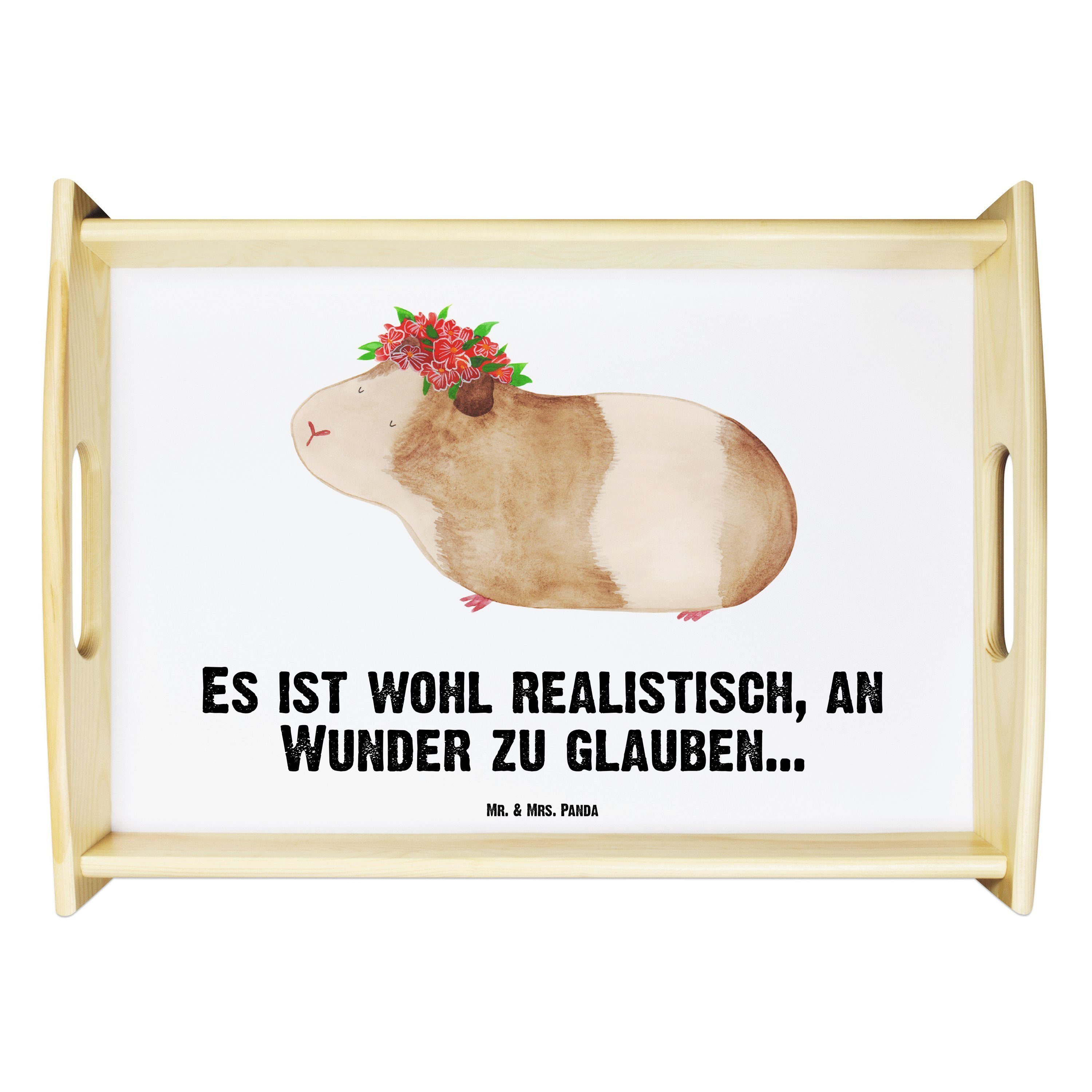 Mr. & Mrs. Panda Tablett Meerschweinchen weise - Weiß - Geschenk, Weisheit, Holztablett, Gute, Echtholz lasiert, (1-tlg)