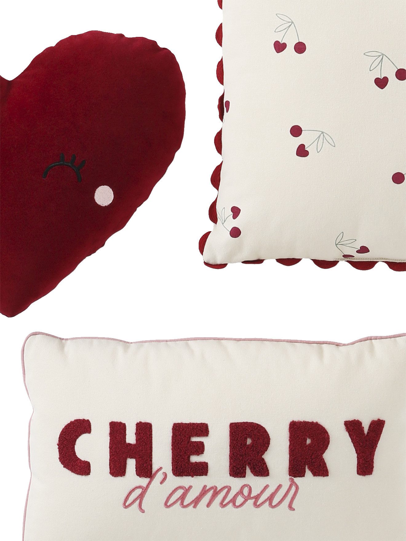 vertbaudet Dekokissen 3er-Set Kinderzimmer Kissen CHERRY günstig online kaufen