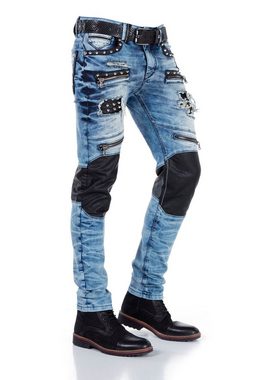 Cipo & Baxx Bequeme Jeans mit Kunstlederapplikationen