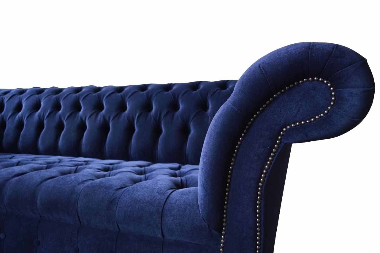 Made Neu, Sofa Chesterfield Couch Europe Design Textil Sofa 3 Luxus Sitz In Polster Blau JVmoebel