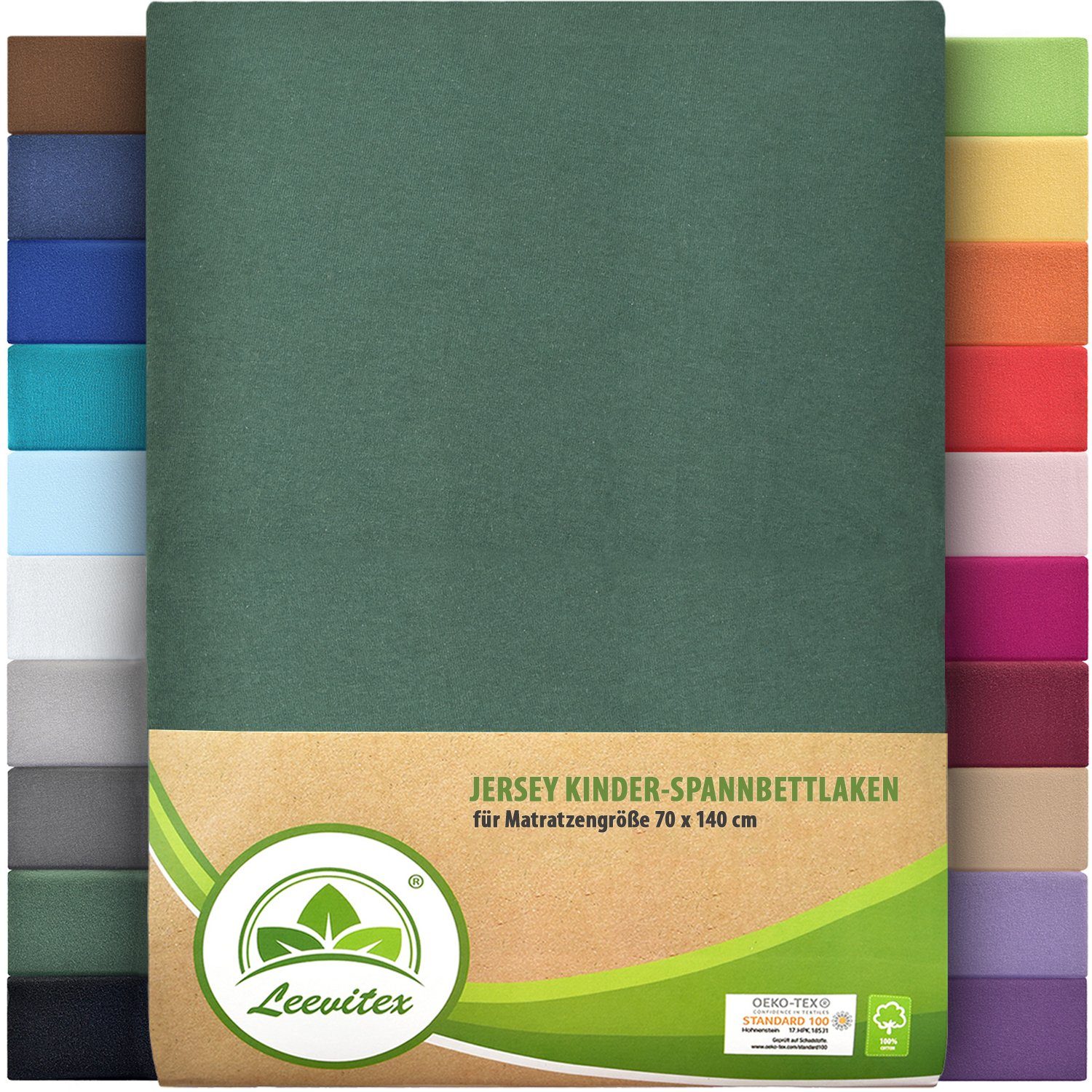 Spannbettlaken Classic Jersey, leevitex®, Gummizug: rundum, 100% Baumwolle, anschmiegsam & dehnbar, diverse Größen und Farben Dunkelgrün / Tannengrün
