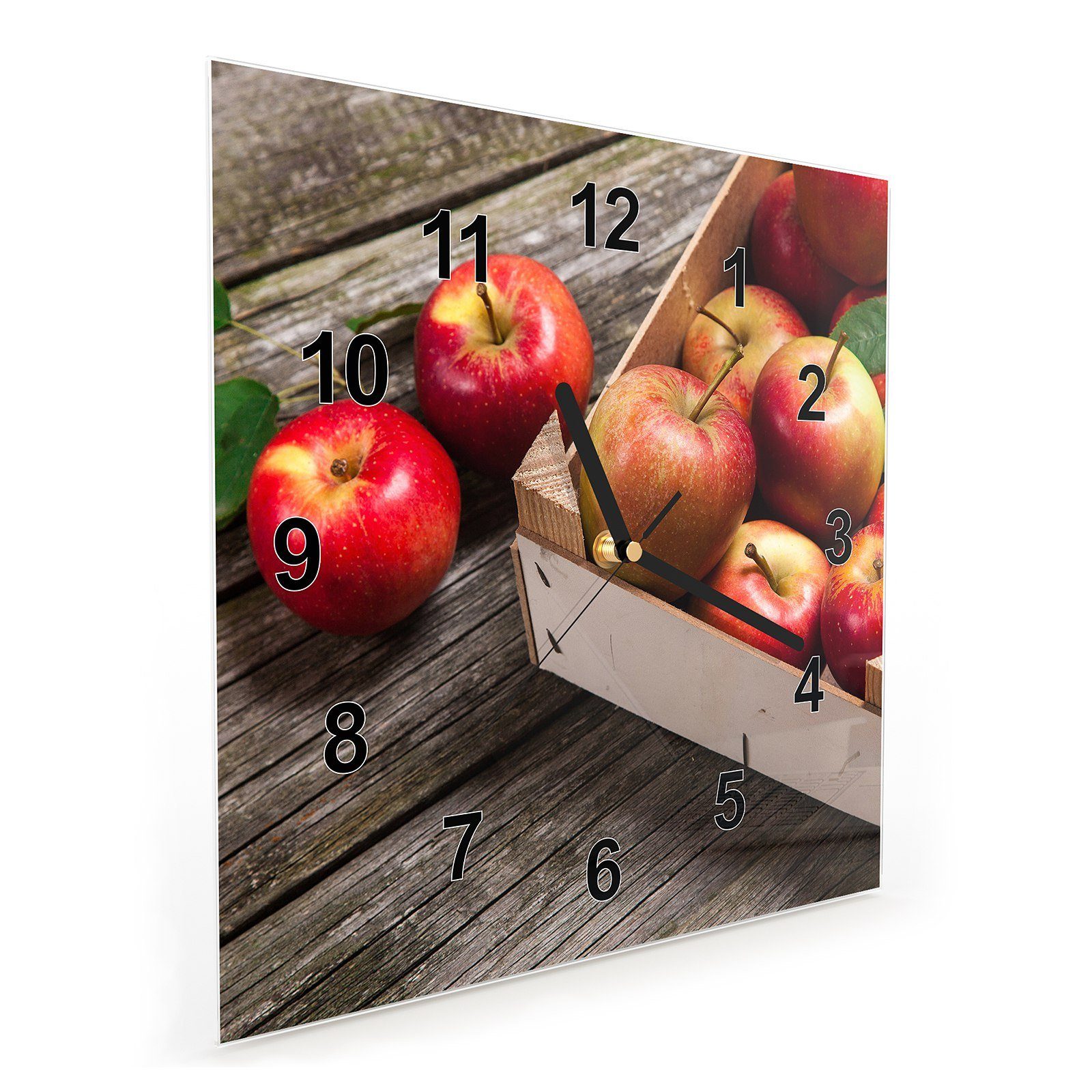 x Größe 30 cm Primedeco Wanduhr Äpfel Wanduhr Glasuhr mit Holztisch auf 30 Wandkunst Motiv