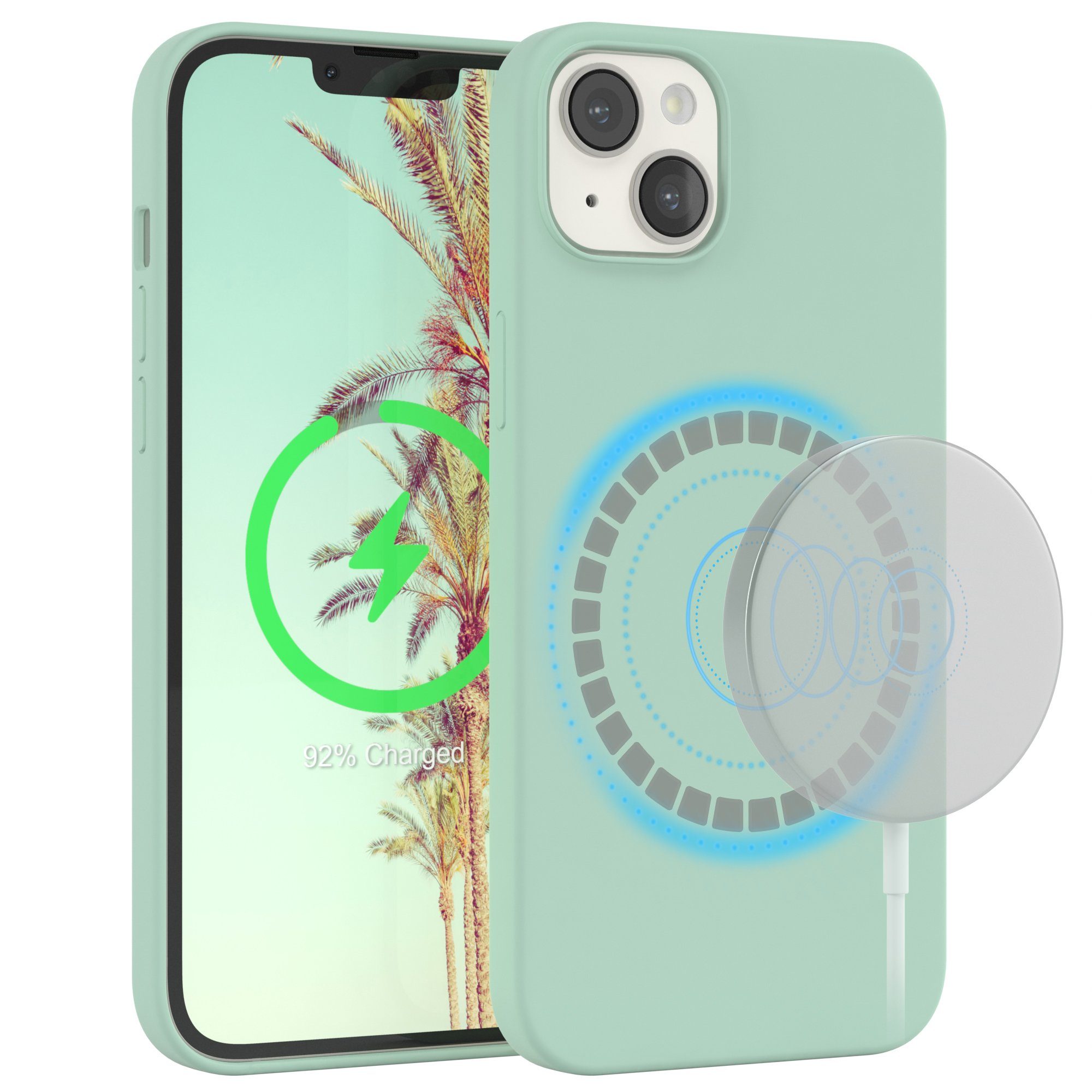 EAZY CASE Handyhülle Silikonhülle mit MagSafe für Apple iPhone 14 Plus 6,7 Zoll, Silikon Schutzhülle mit Kameraschutz TPU Hülle Slimcover Mint Grün