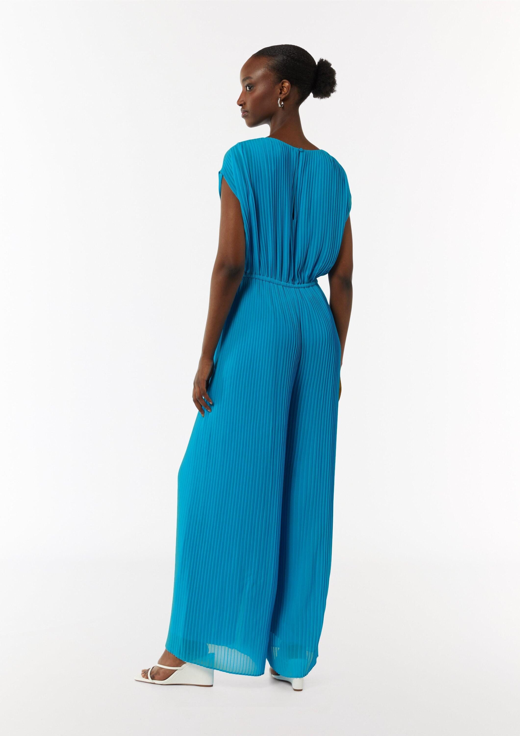 comma Jumpsuit Overall Plissee-Jumpsuit mit V-Ausschnitt