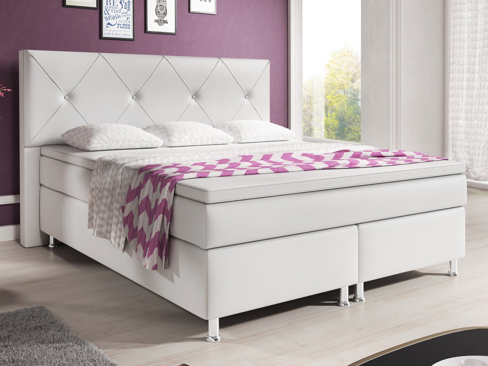 inter Boxspringbett Oxford 180x200 cm inkl. Topper mit 7 Zonen Taschenfederkernmatratze (Boxspringbett, Schlafbett inkl.Kopfteil mit Matratzen und Topper), SOFORT LIEFERBAR